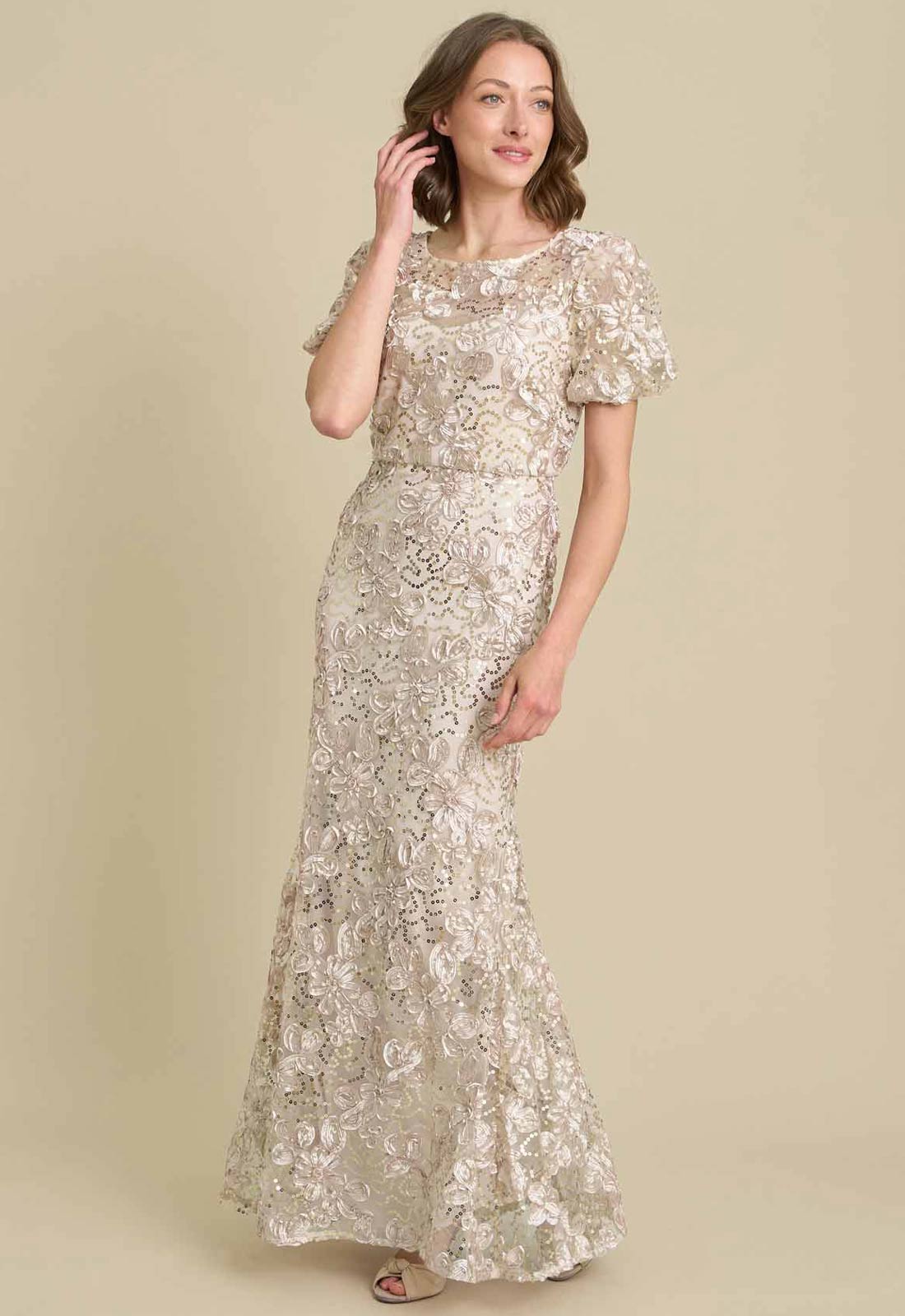 Gina Bacconi CHAMPAGNE Mimmi Sequin Maxi Dress