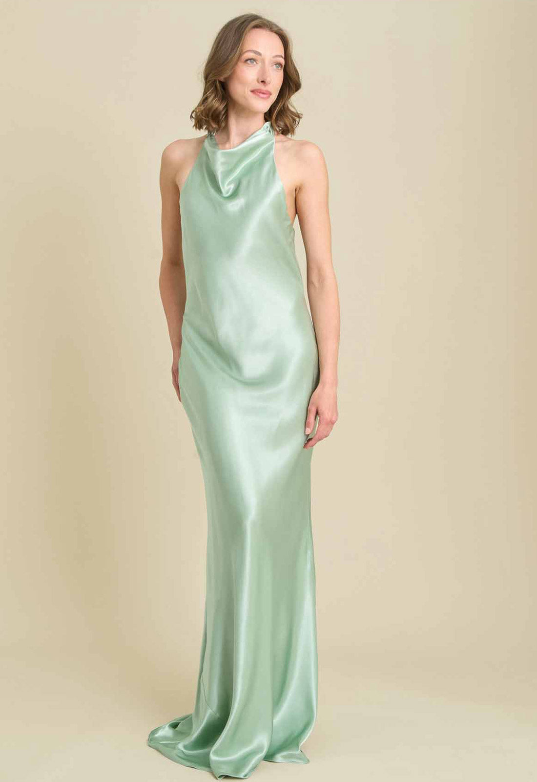 Gina Bacconi SAGE Chassidy Satin Halter Neck Maxi Dress