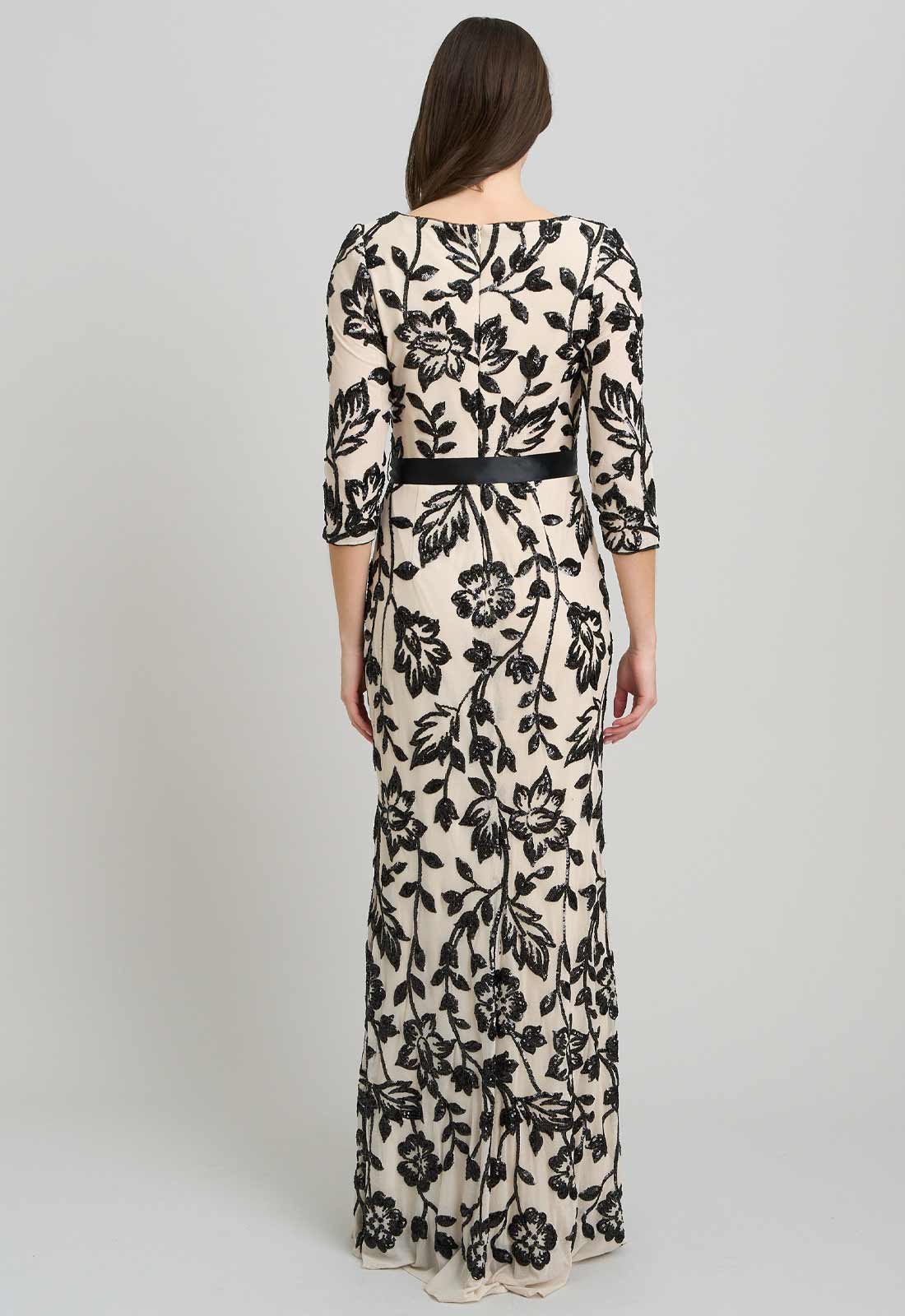 Gina Bacconi CHAMPAGNE / BLACK Murphy Embroidered Sequin Maxi Dress