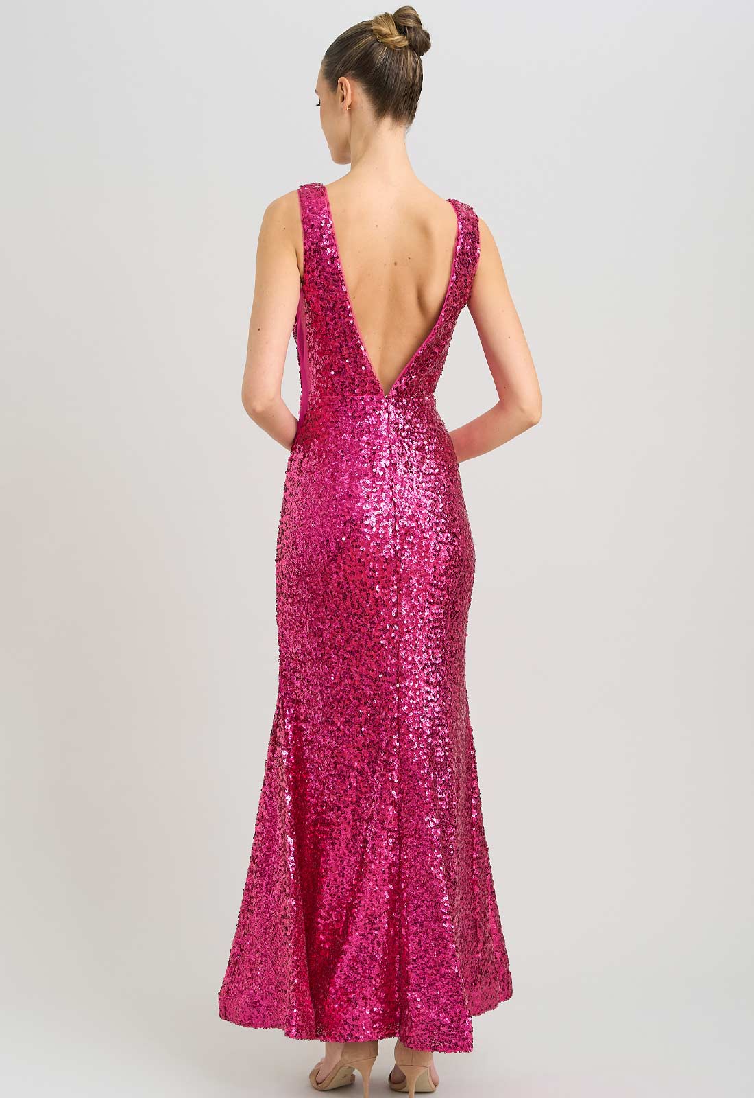 Gina Bacconi FUCHSIA Miller Sequin V Neck Maxi Dress