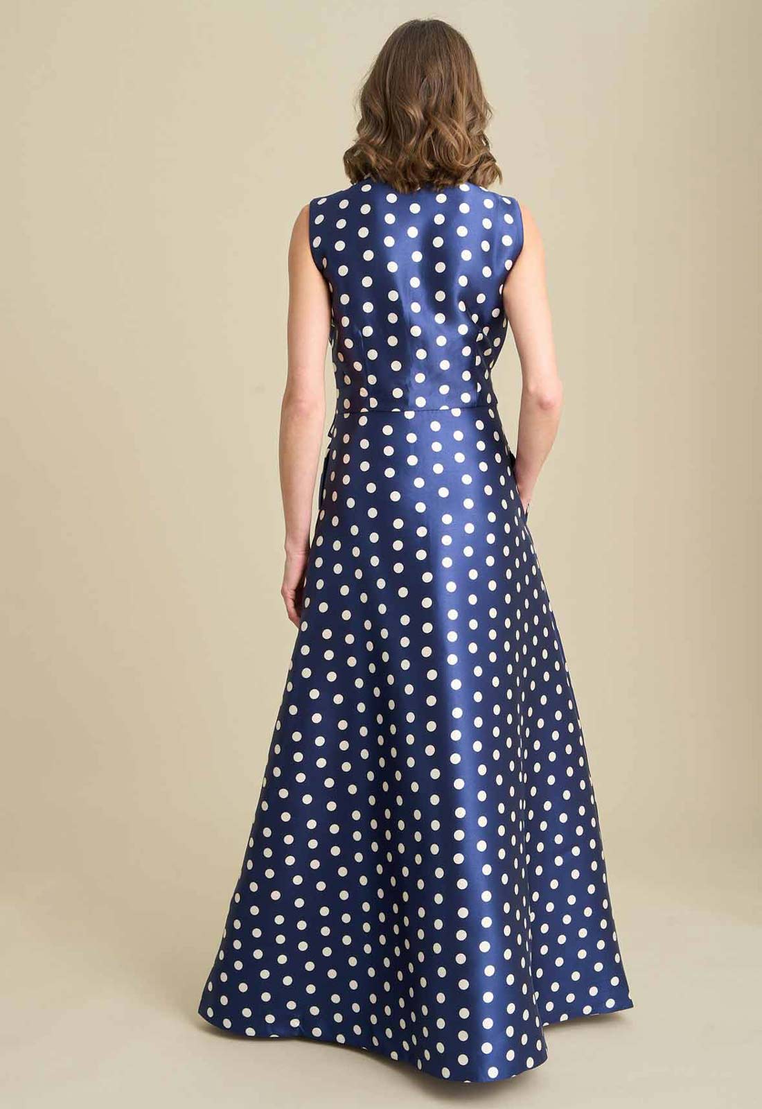 Gina Bacconi NAVY / WHITE Romi Polka Dot Belt Tie Maxi Dress
