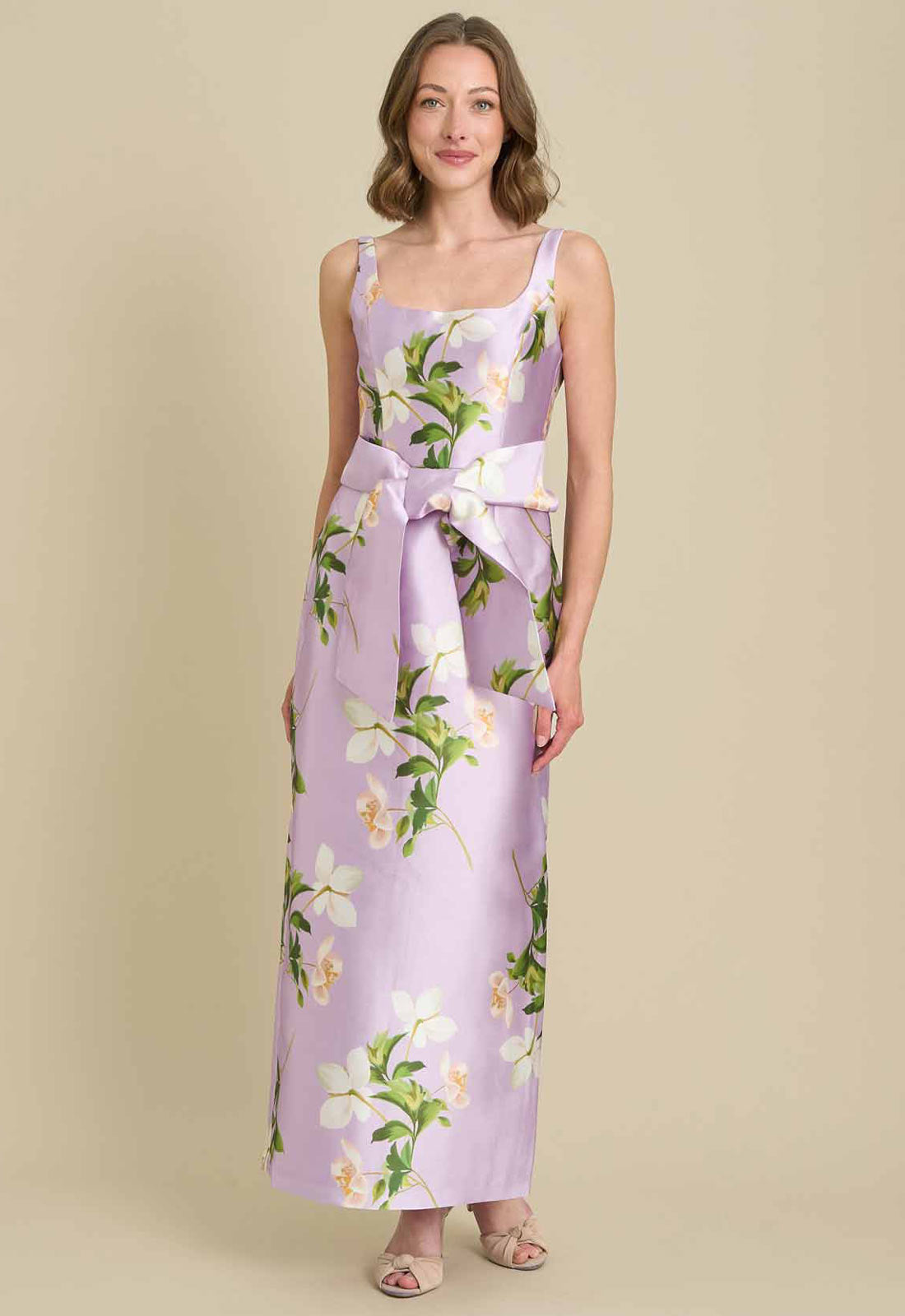 Gina Bacconi LAVENDAR Shawna Floral Tie Waist Maxi Dress