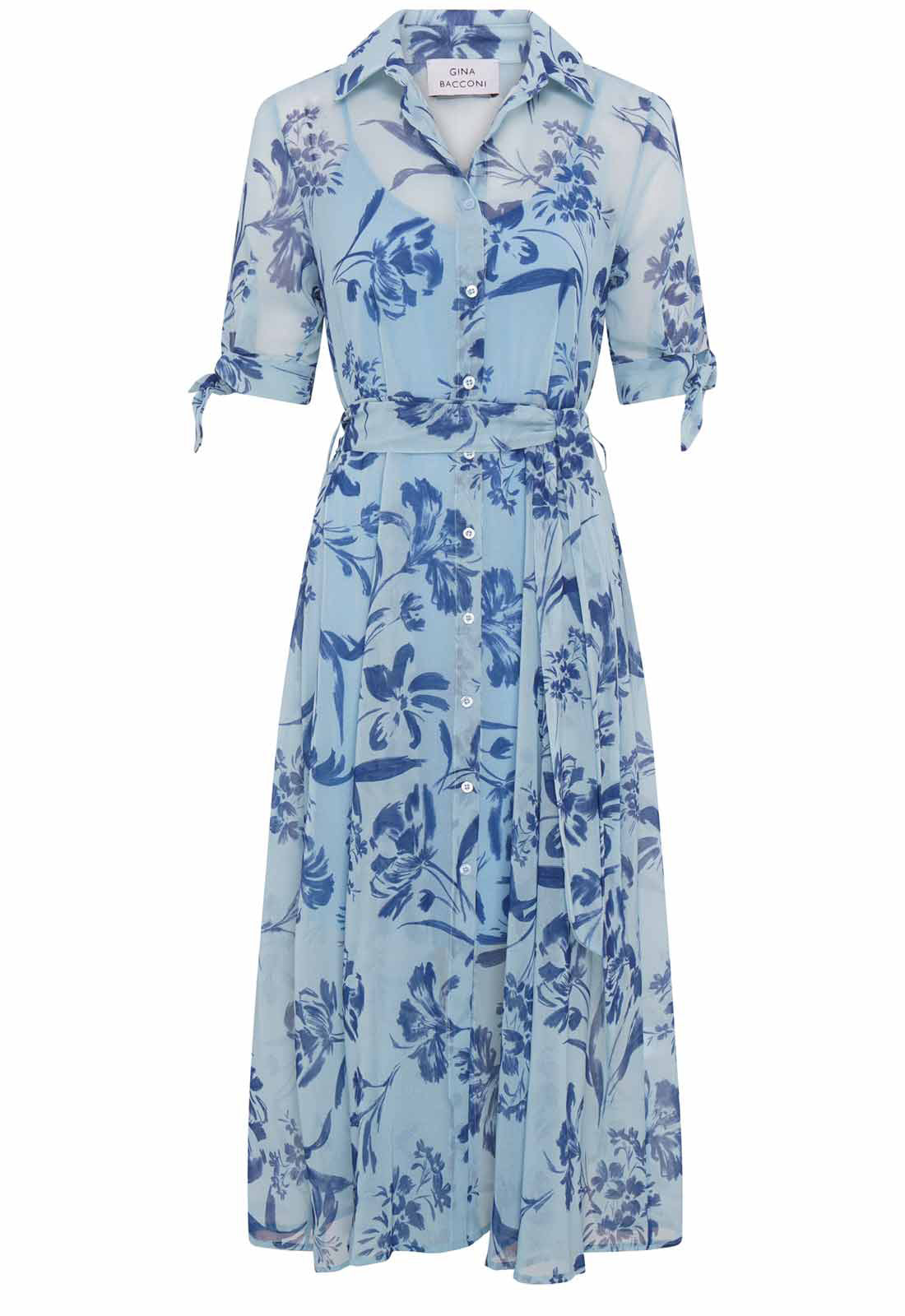 Blue floral dress on a white background
