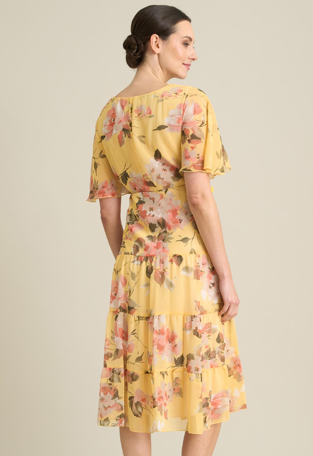 Gina Bacconi YELLOW Agatha Floral Chiffon Dress