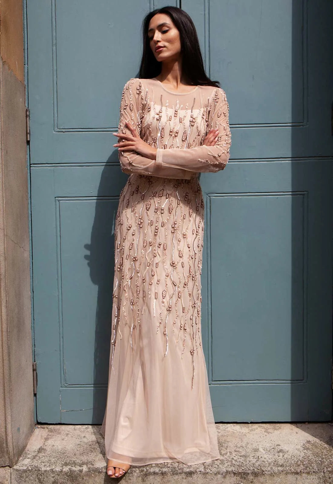 Raishma Nude Sahara Embellished Maxi Dress