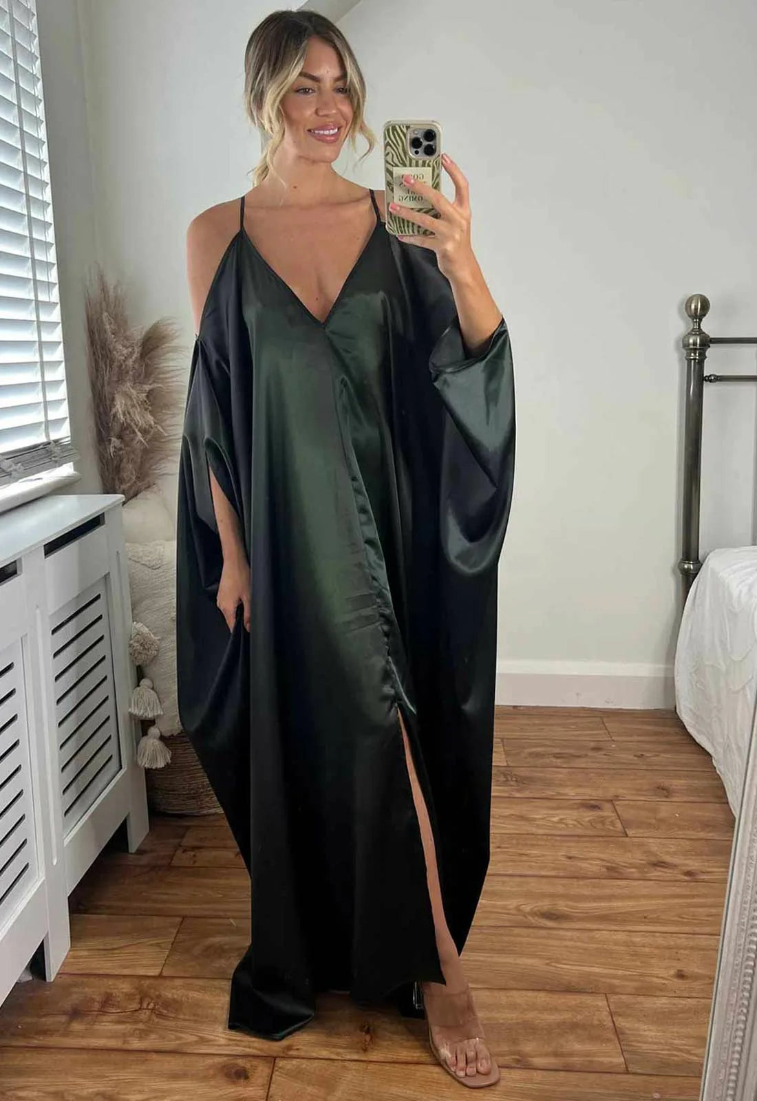 Josh And Nicol Sienna Cold Shoulder Dress- Iridescent Green