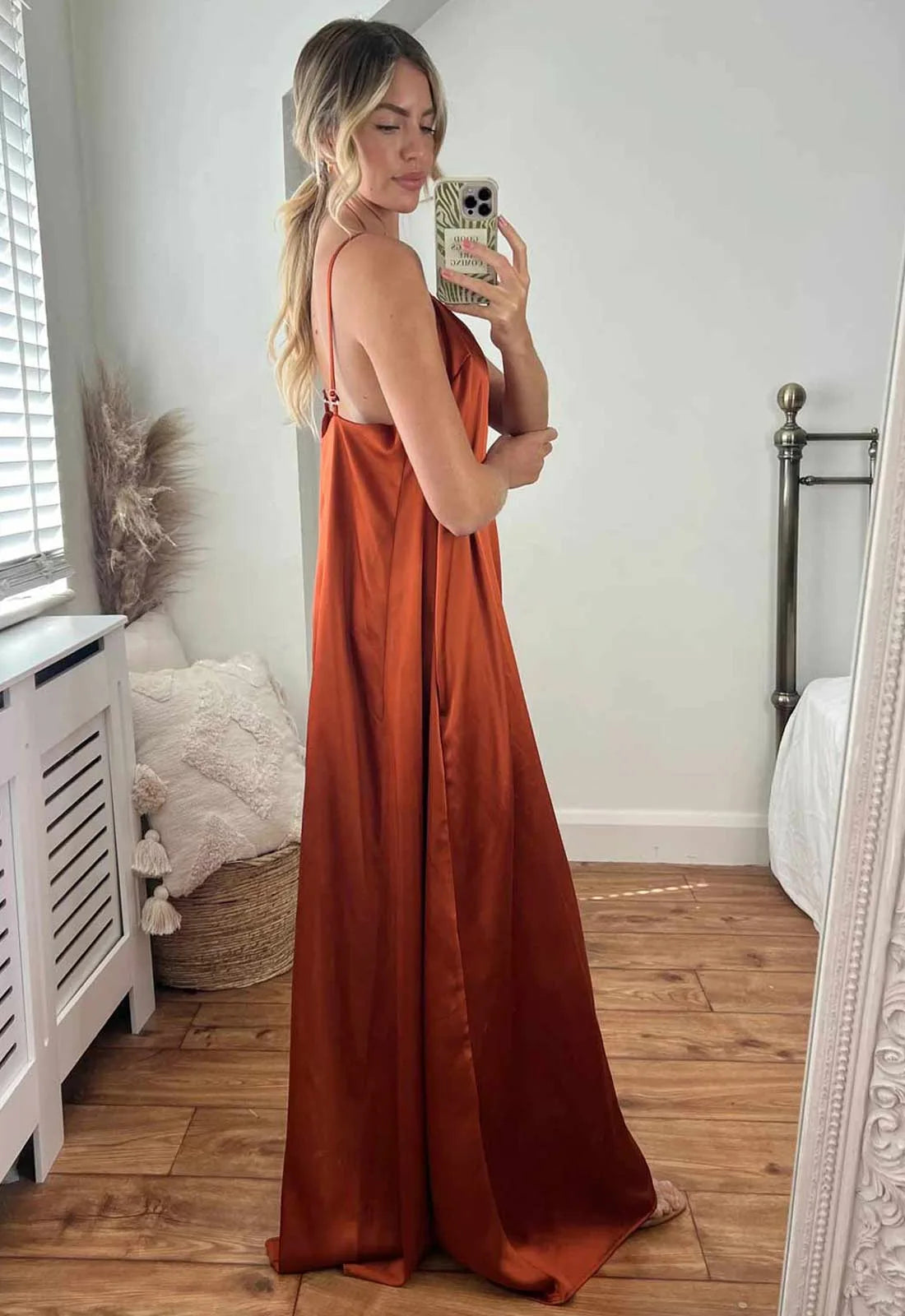 Josh And Nicol Trapeze Satin Dress- Cinnamon Orange