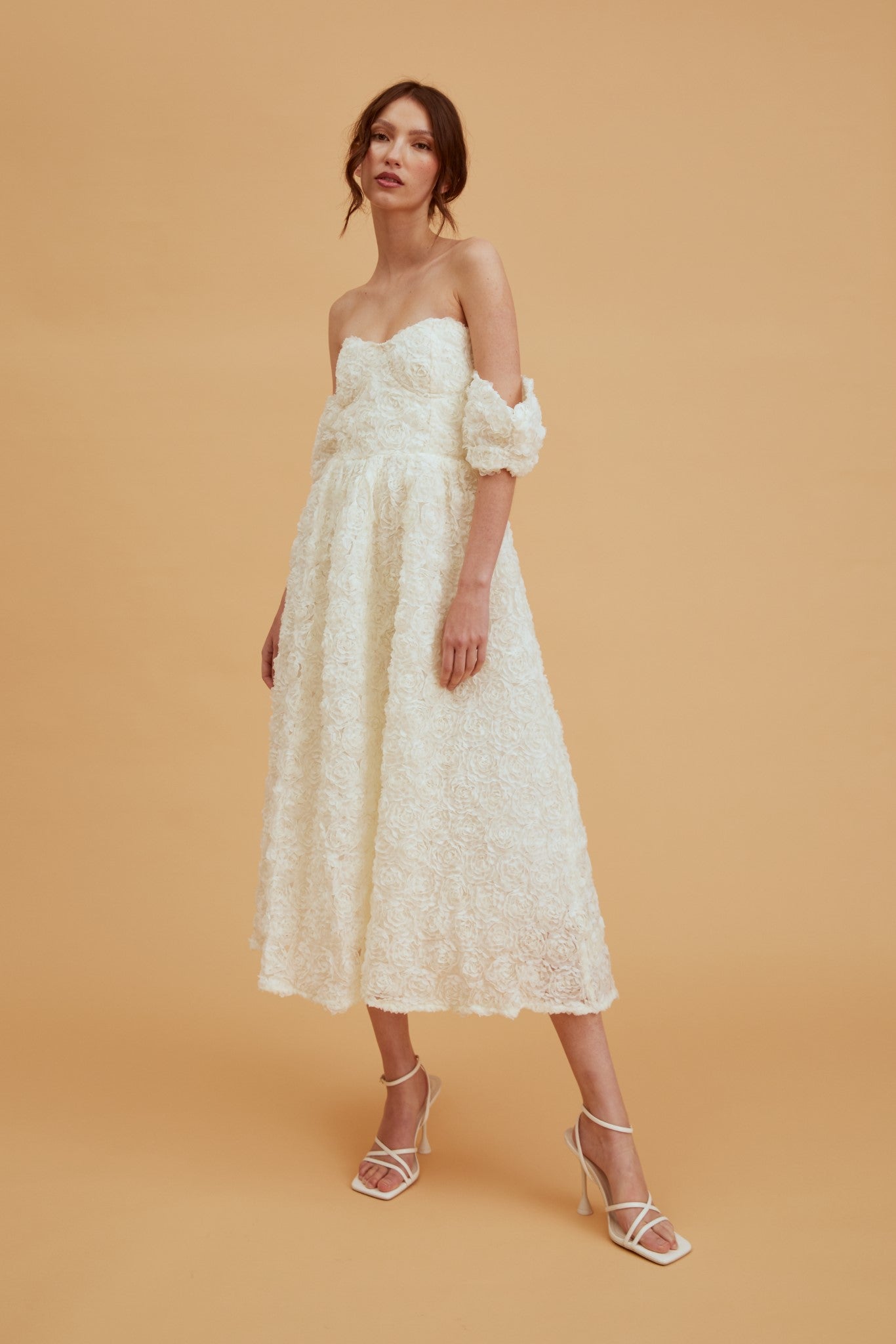 Amelia Cream Jacquard Bardot Midaxi Skater Dress-image-3