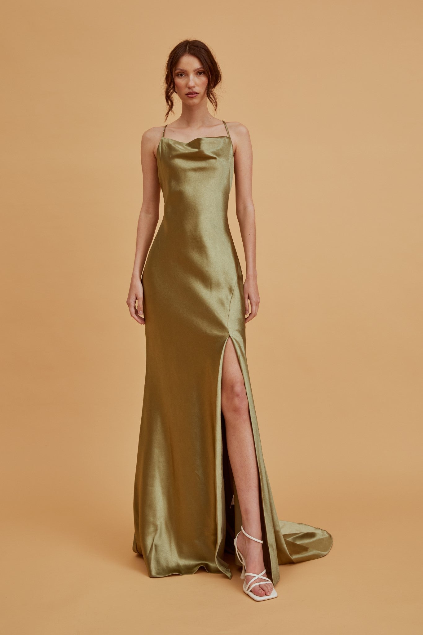 True Decadence Pippa Sage Green Bridesmaid Cowl-Neck Slip Dress