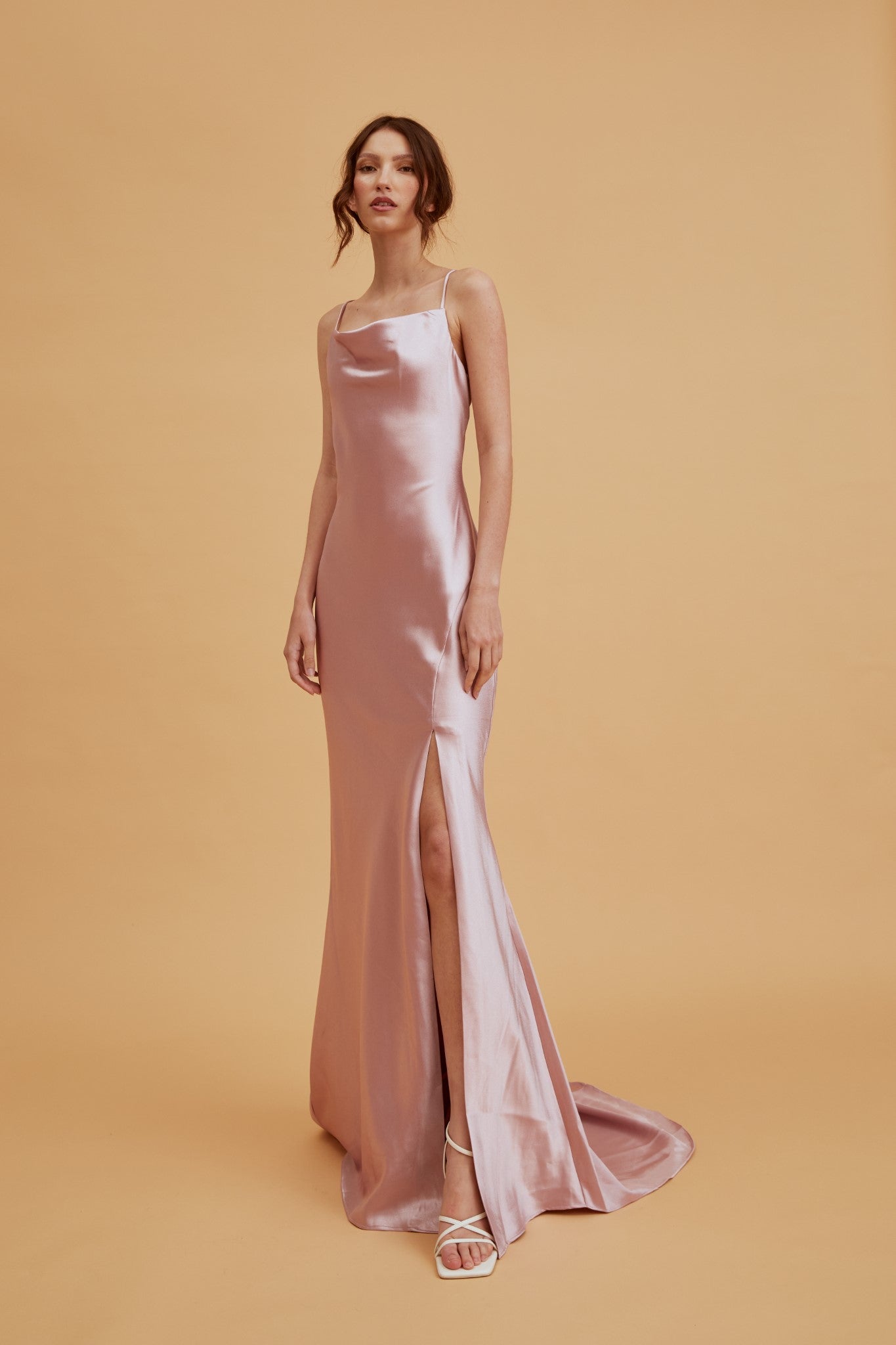 Pippa Dusty Pink Bridesmaid Cowl-Neck Slip Dress-image-3