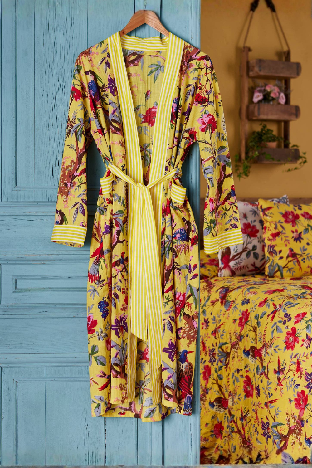 Soul Of Sita Bird Of Paradise Dressing Gown - Yellow: Small/Medium(Sm)