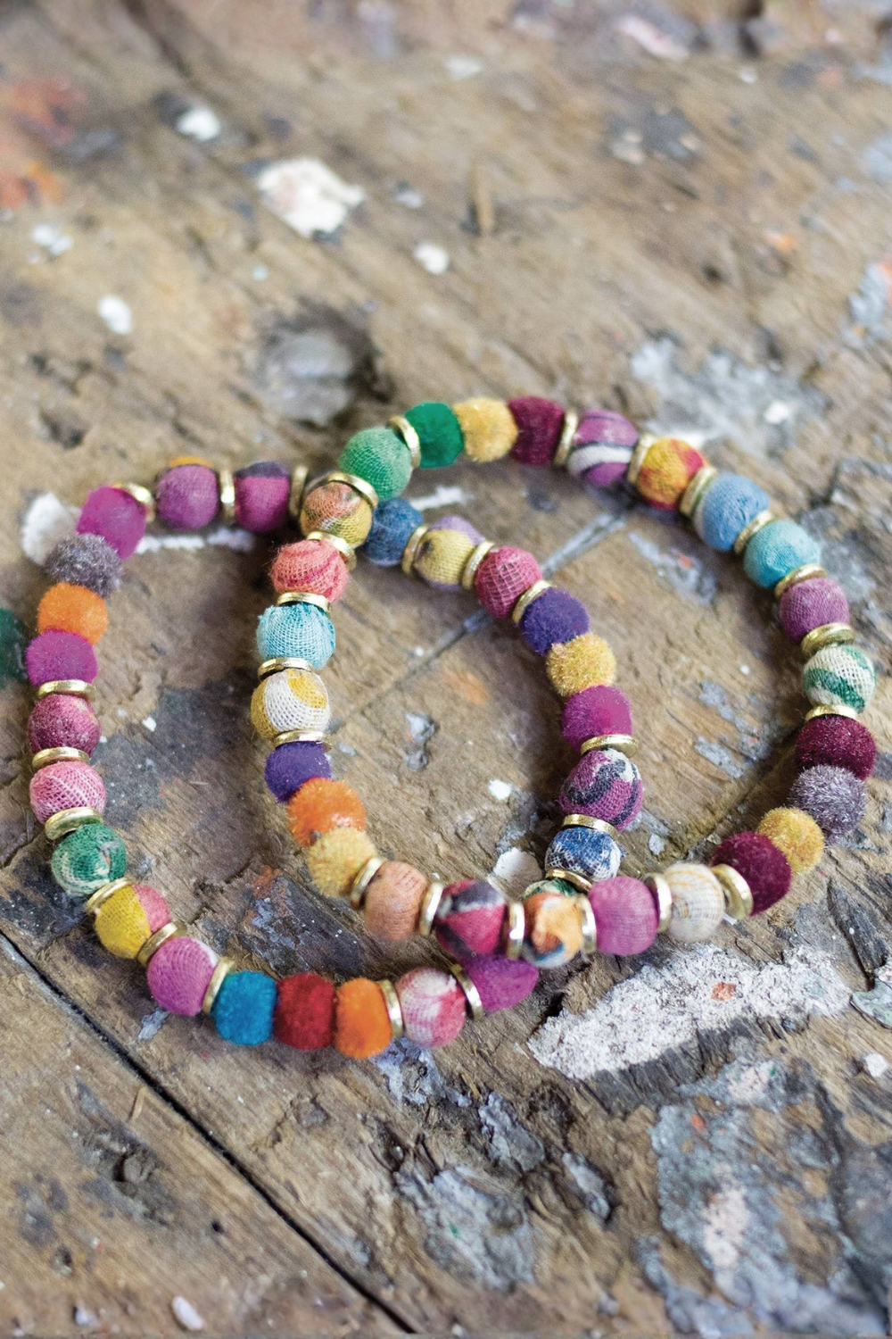 Soul Of Sita Recycled Fabric Bead Bracelet With Silver Spacers
