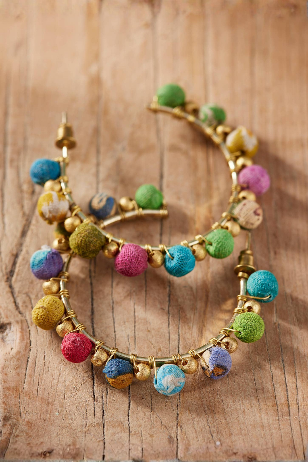Soul Of Sita Recycled Sari Bead Hoop Earrings