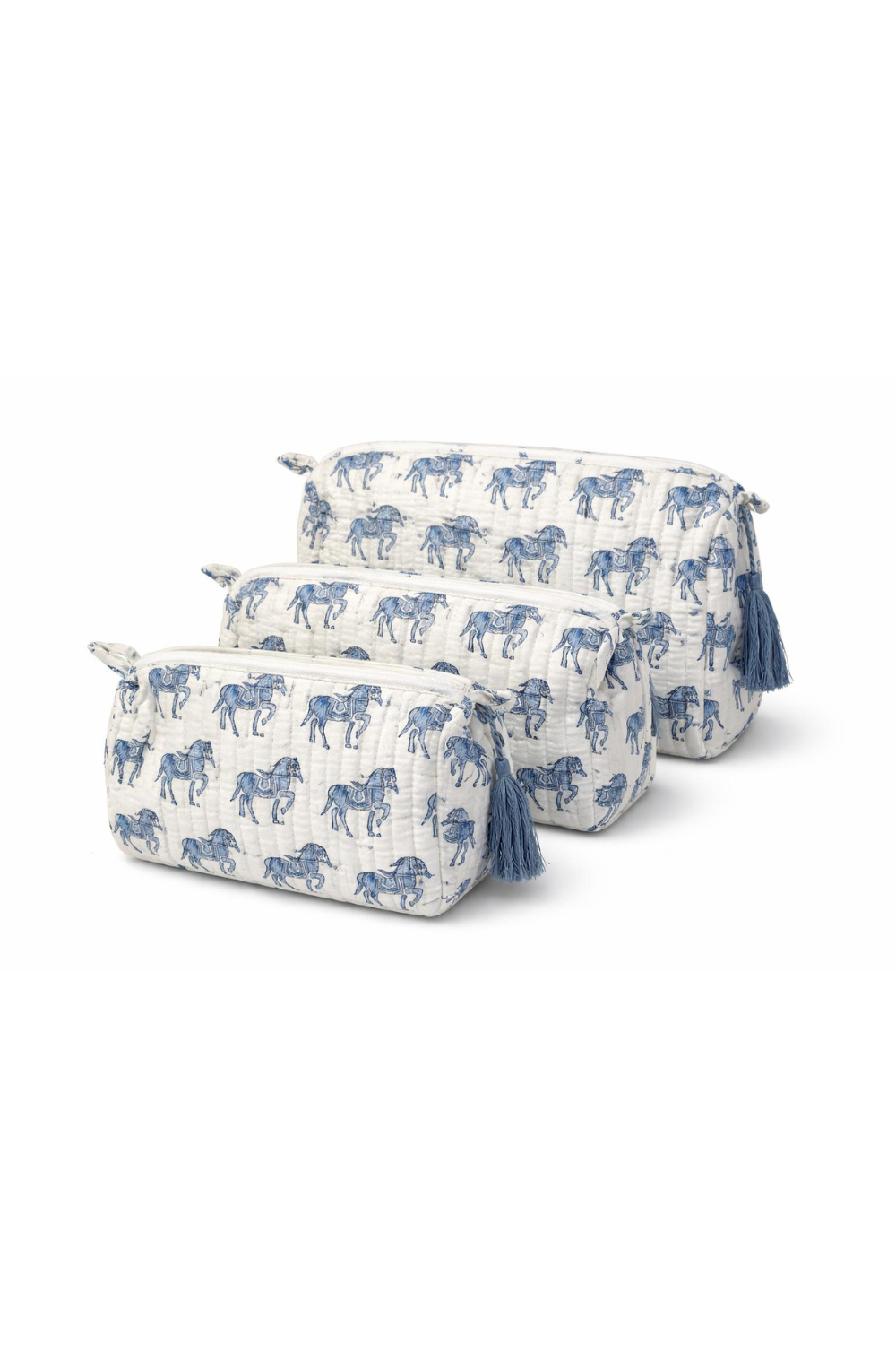 Soul Of Sita Woodblock Blue Horse Quilted Makeup Bag Set