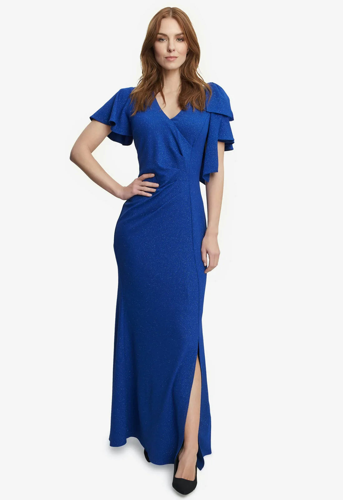 Gina Bacconi Blue Metallic Maxi Dress