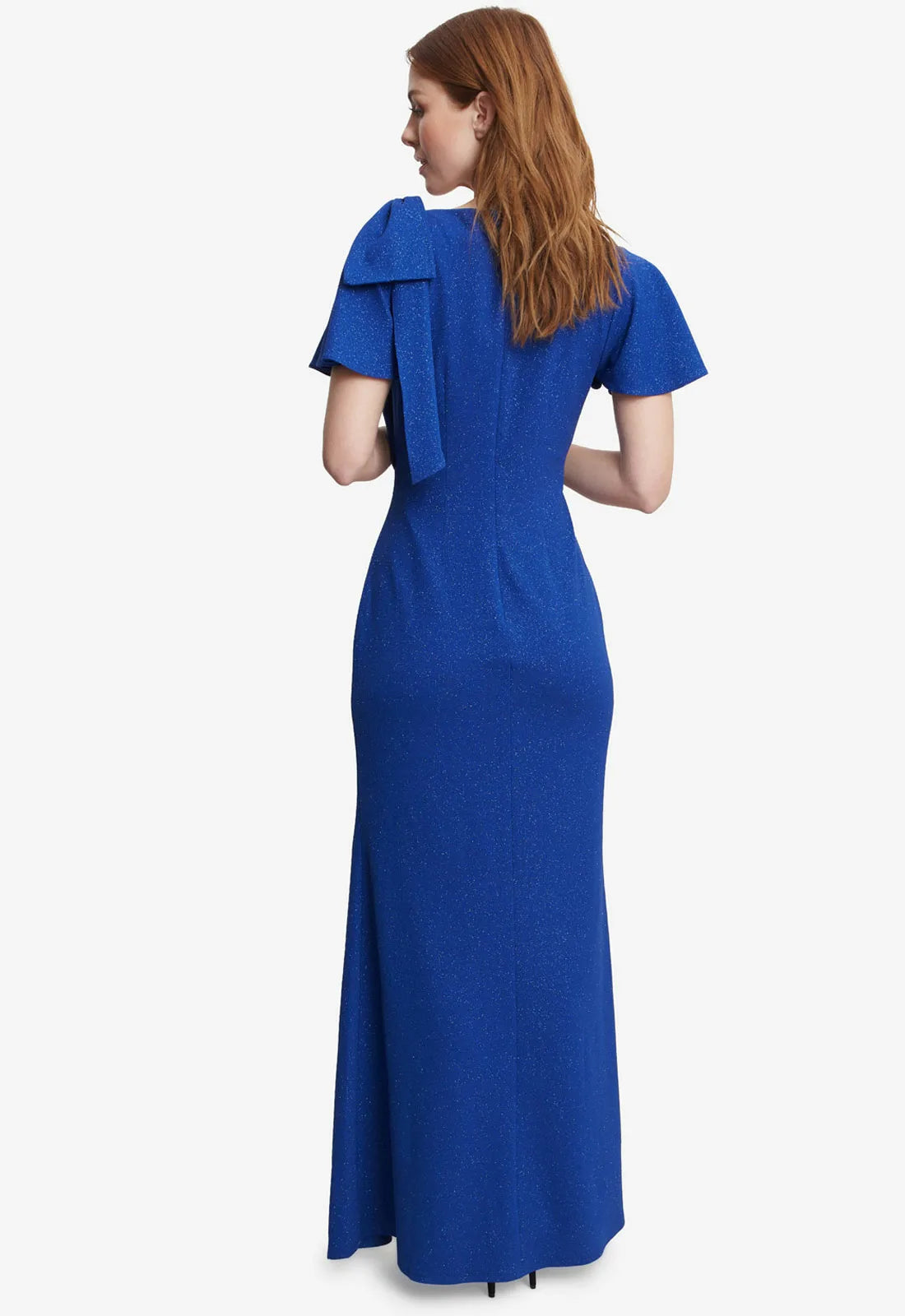 Gina Bacconi Blue Metallic Maxi Dress