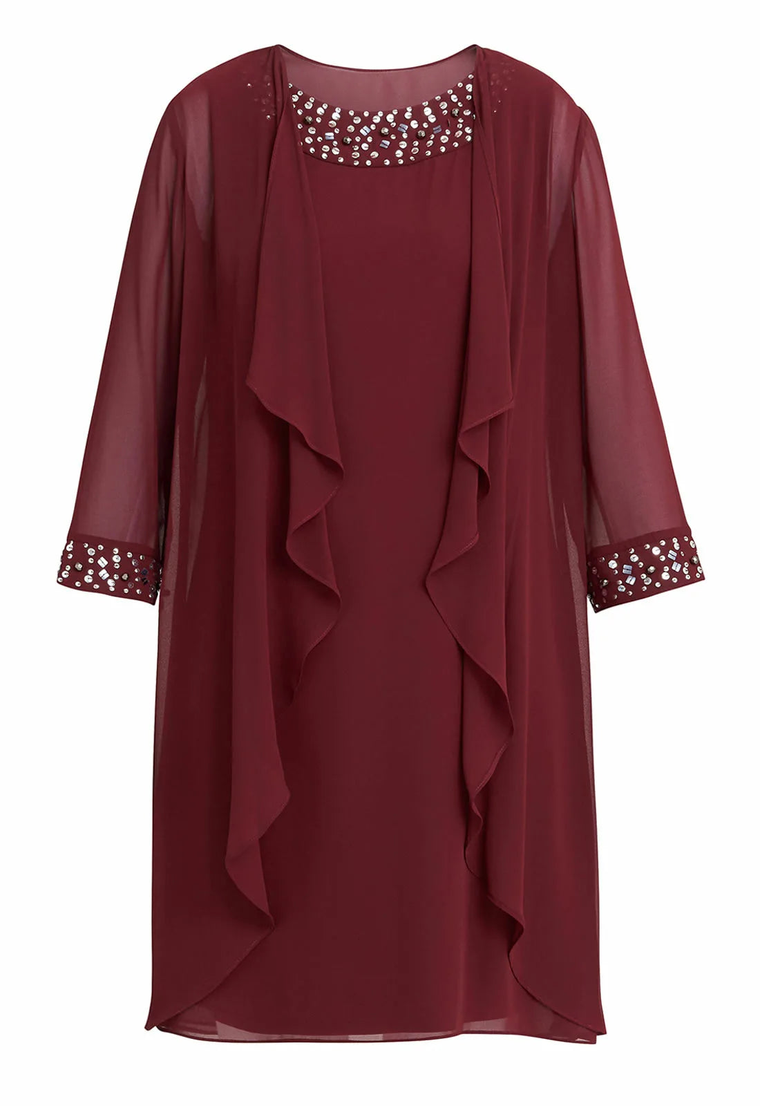 Gina Bacconi Berry Joseline  Jacket Dress With Beaded Neckline