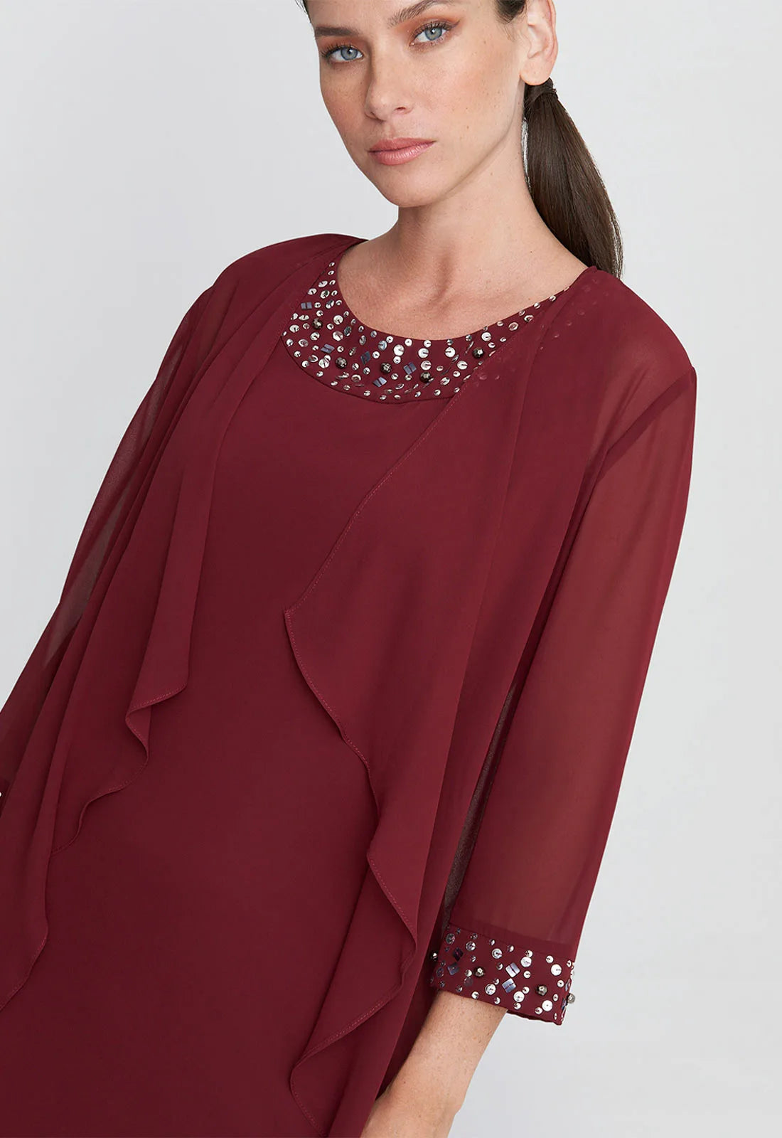 Gina Bacconi Berry Joseline  Jacket Dress With Beaded Neckline