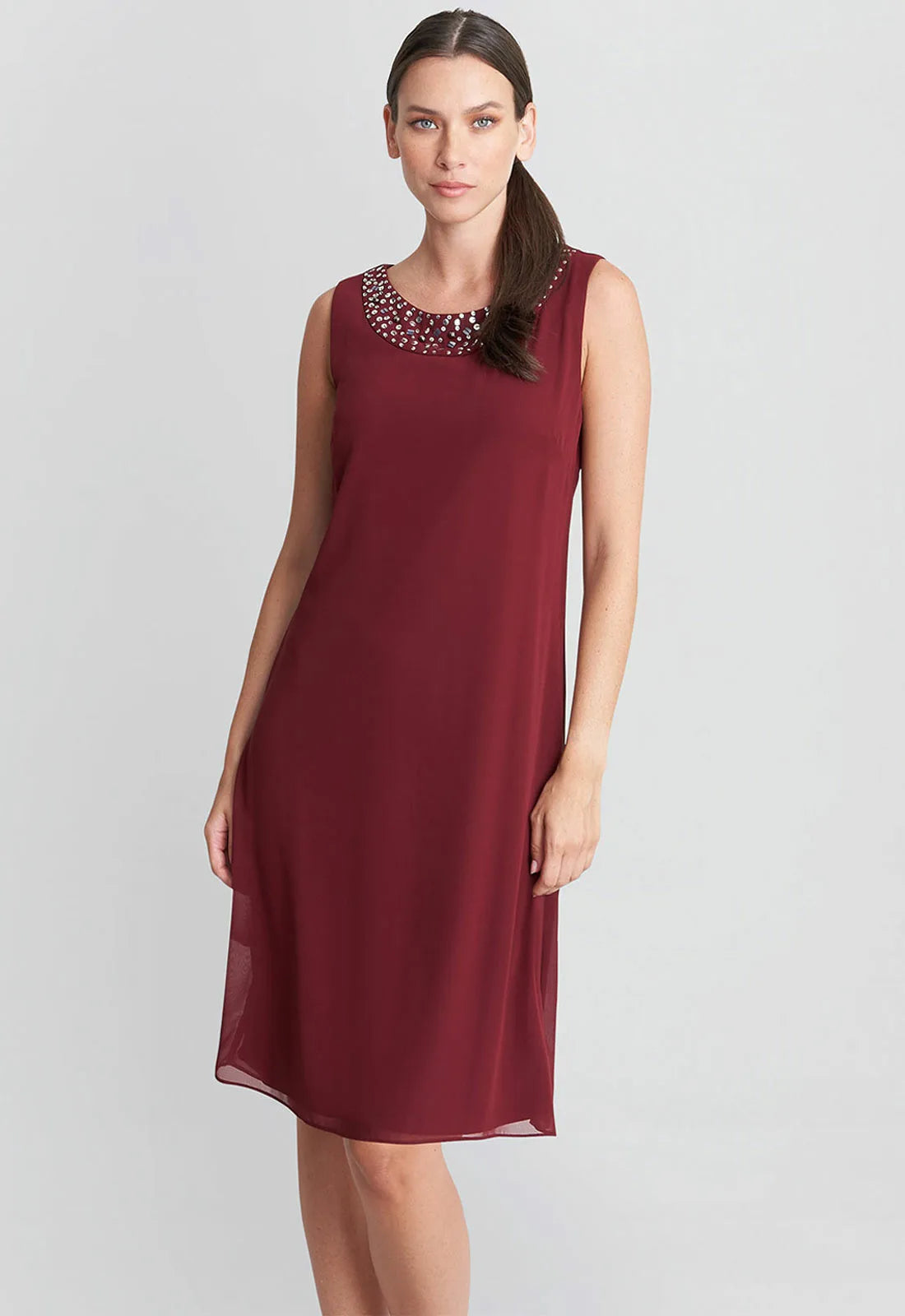 Gina Bacconi Berry Joseline  Jacket Dress With Beaded Neckline