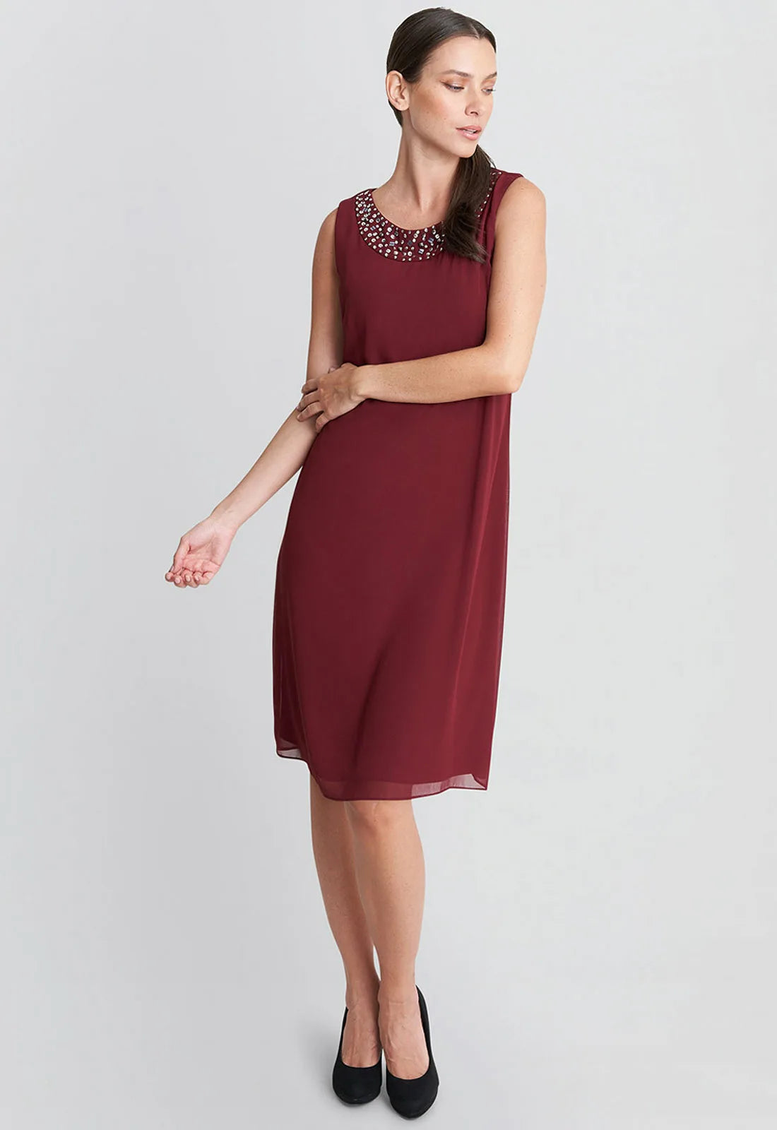 Gina Bacconi Berry Joseline  Jacket Dress With Beaded Neckline