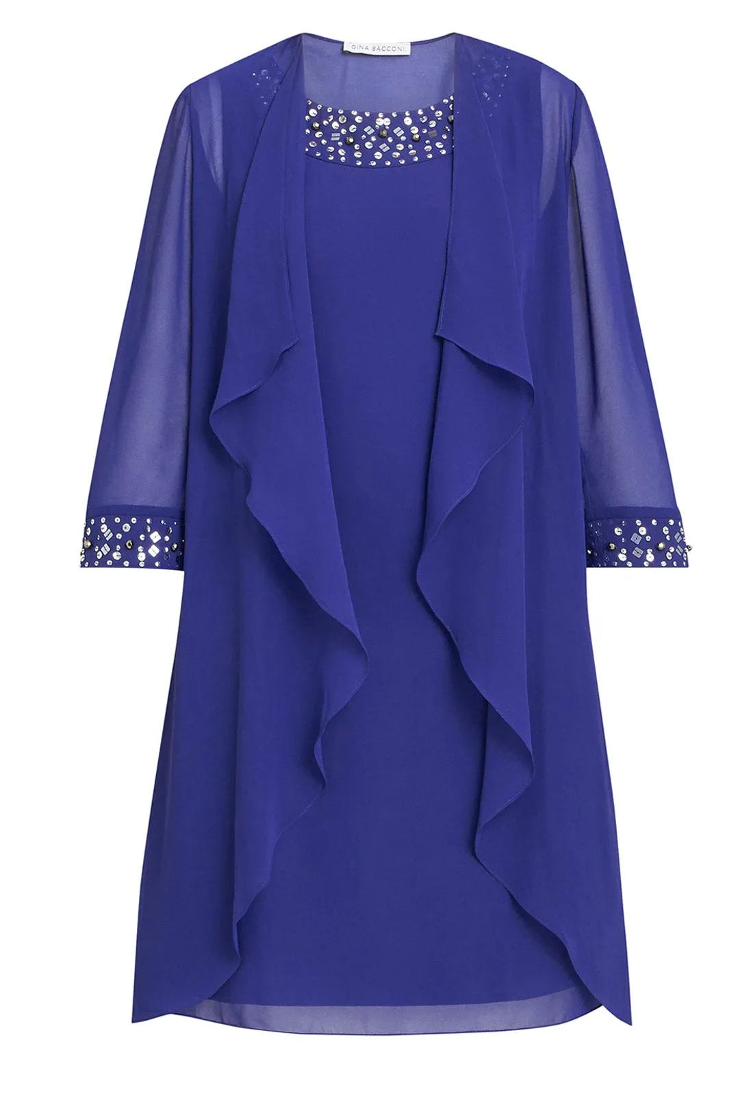 Gina Bacconi Blue Joseline Jacket Dress With Beaded Neckline