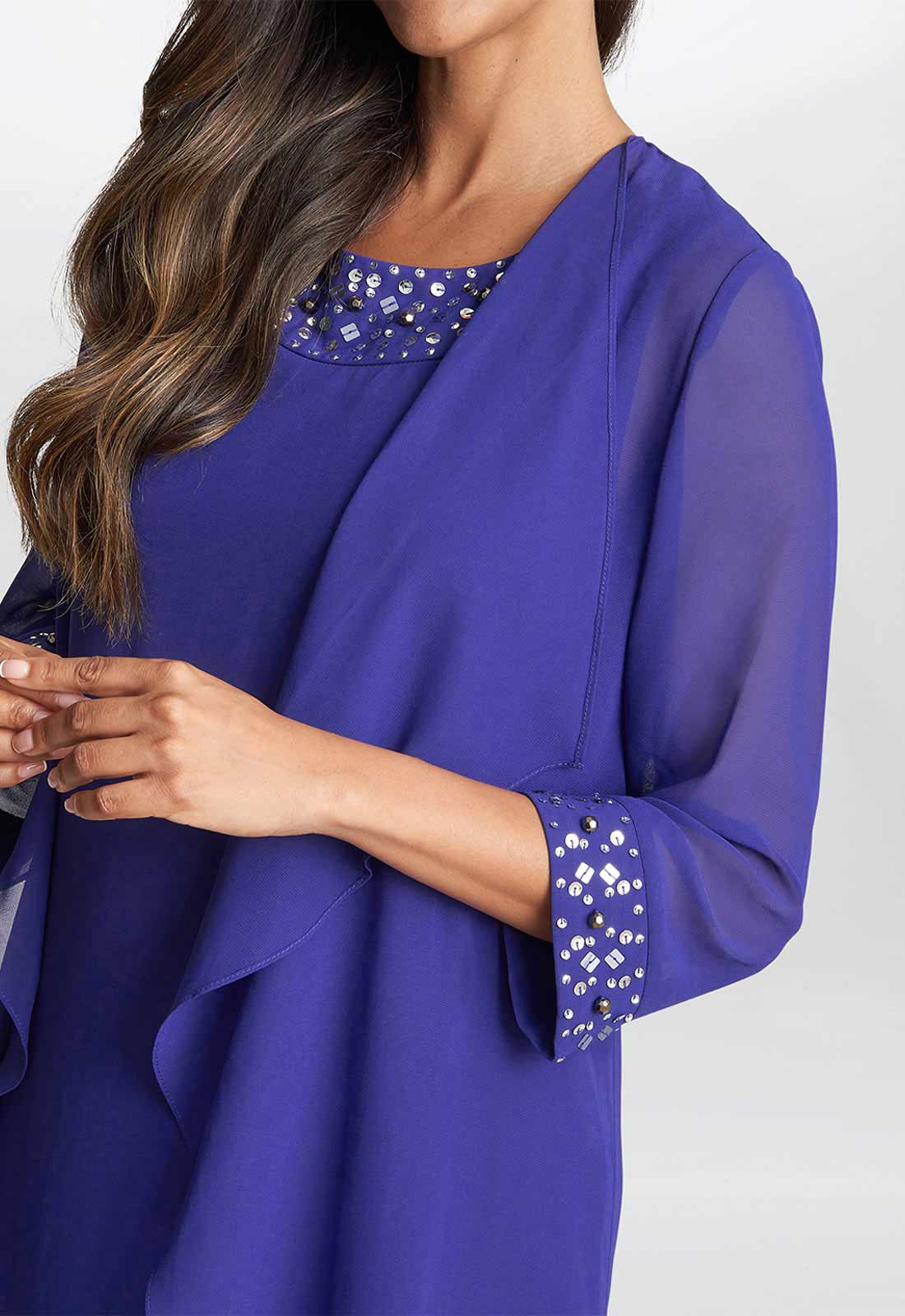 Gina Bacconi Blue Joseline Jacket Dress With Beaded Neckline