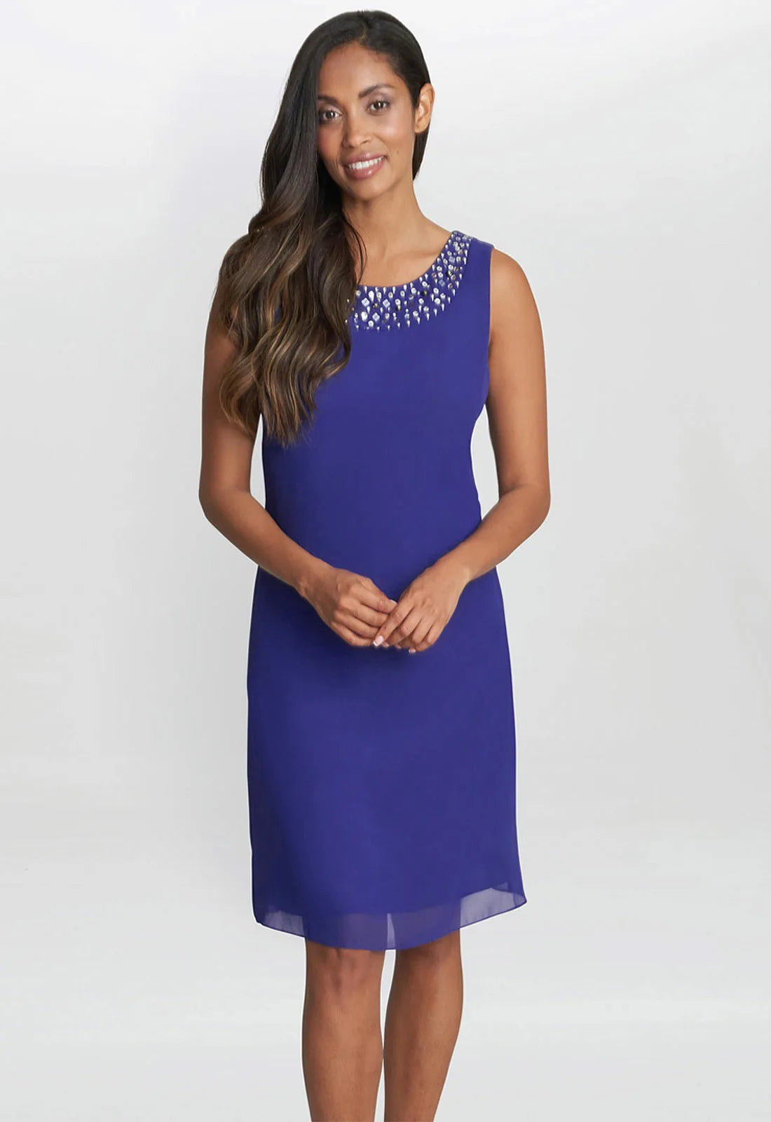 Gina Bacconi Blue Joseline Jacket Dress With Beaded Neckline