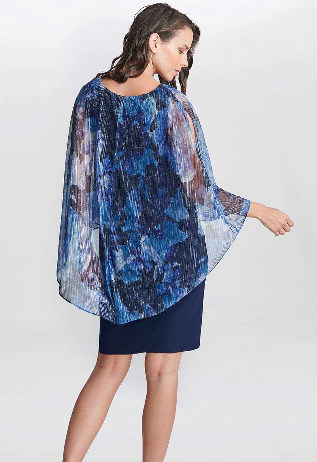 Gina Bacconi Brenya Floral Print Shimmer Popover Dress