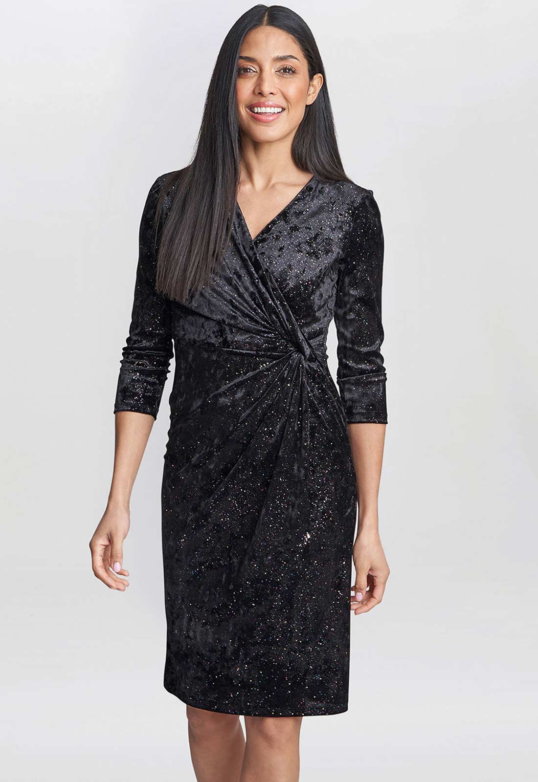 Gina Bacconi Black Shannon Velvet Wrap Knot Dress