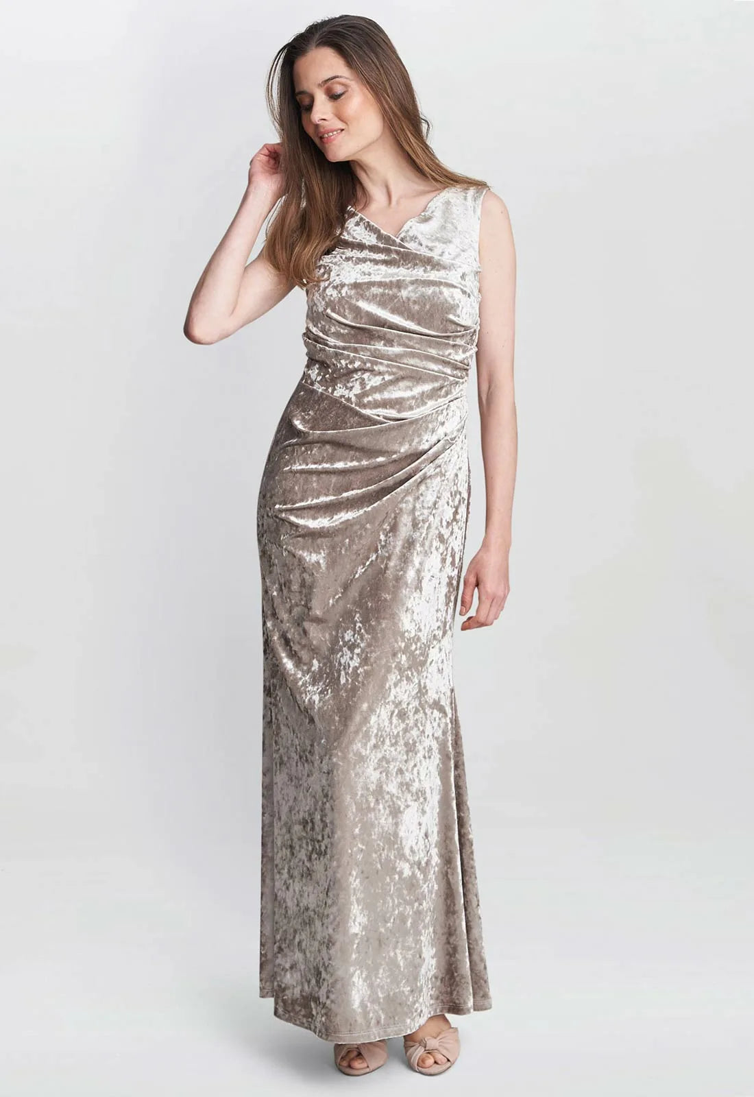 Gina Bacconi Champagne Talia Velvet Dress