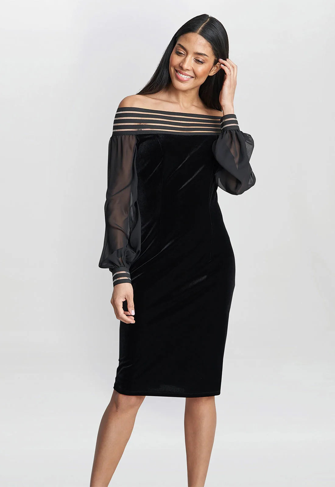 Gina Bacconi Black Taylor Velvet Off The Shoulder Dress