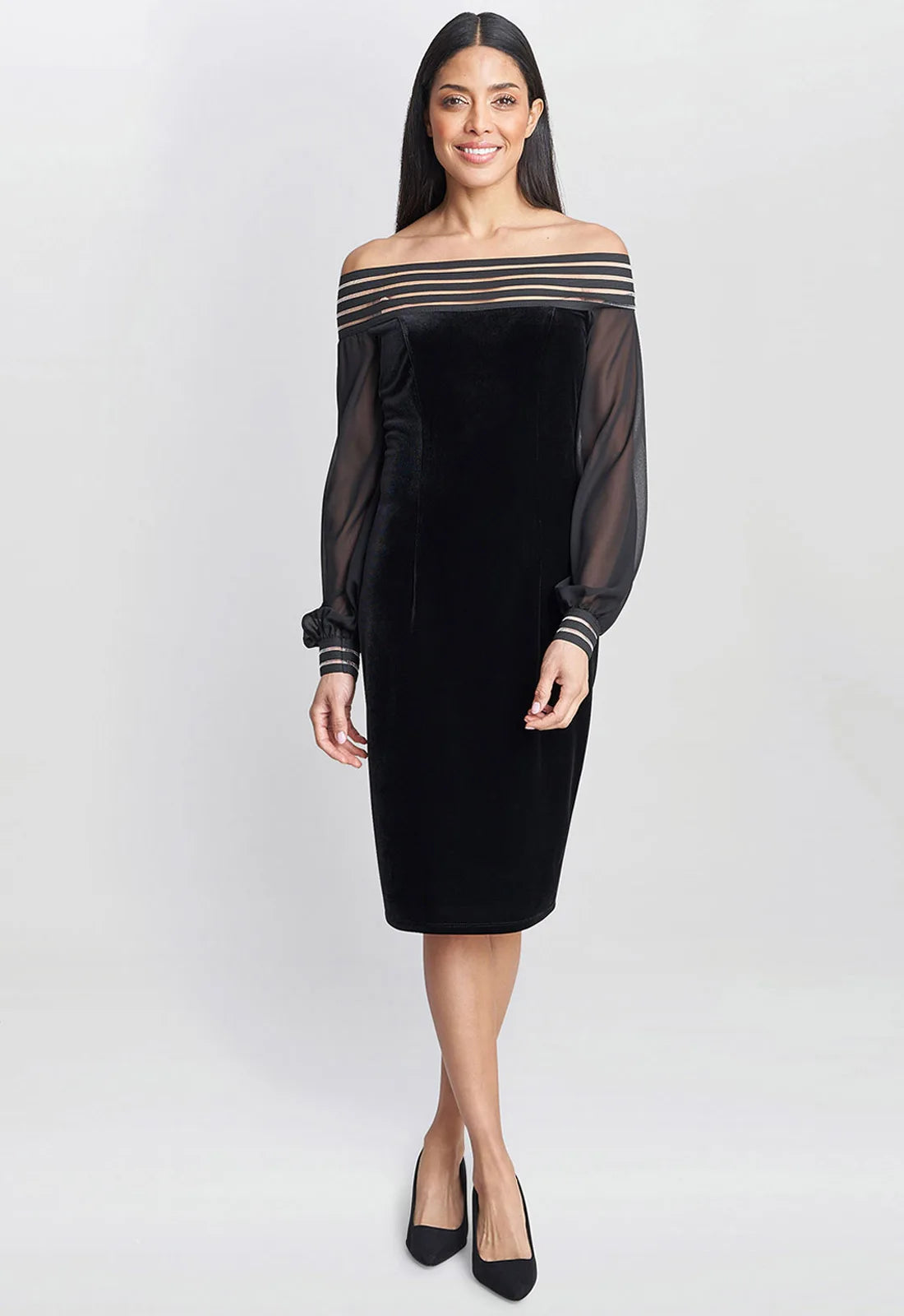 Gina Bacconi Black Taylor Velvet Off The Shoulder Dress