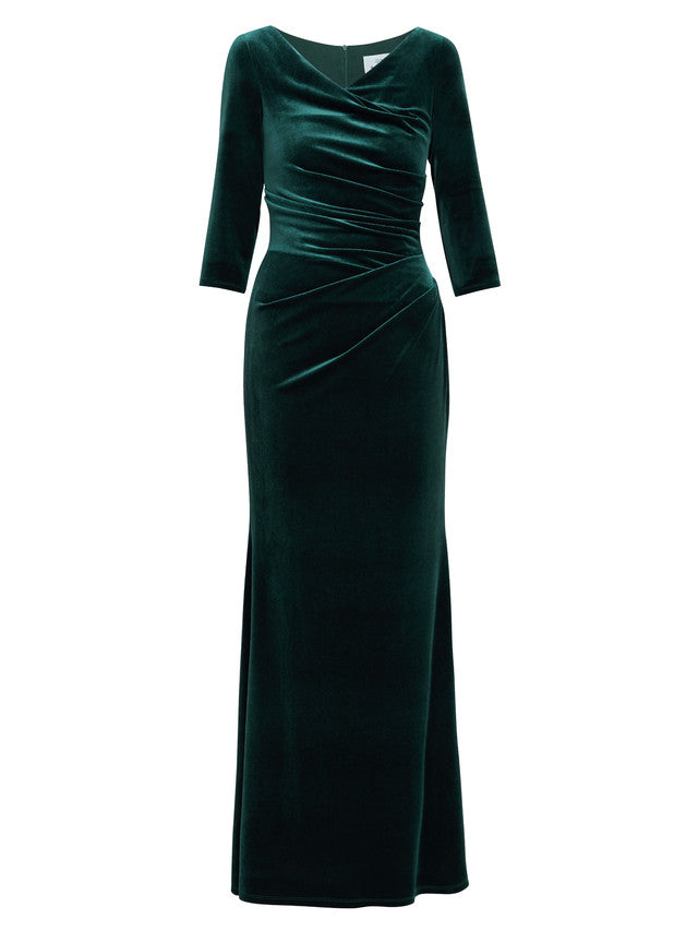 Gina Bacconi Green Sophie Velvet Maxi Dress With 3/4 Sleeve