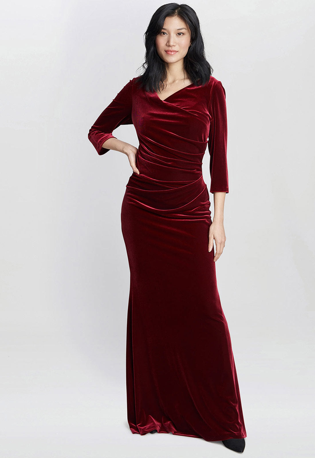 Gina Bacconi Wine Sophie Velvet Maxi Dress