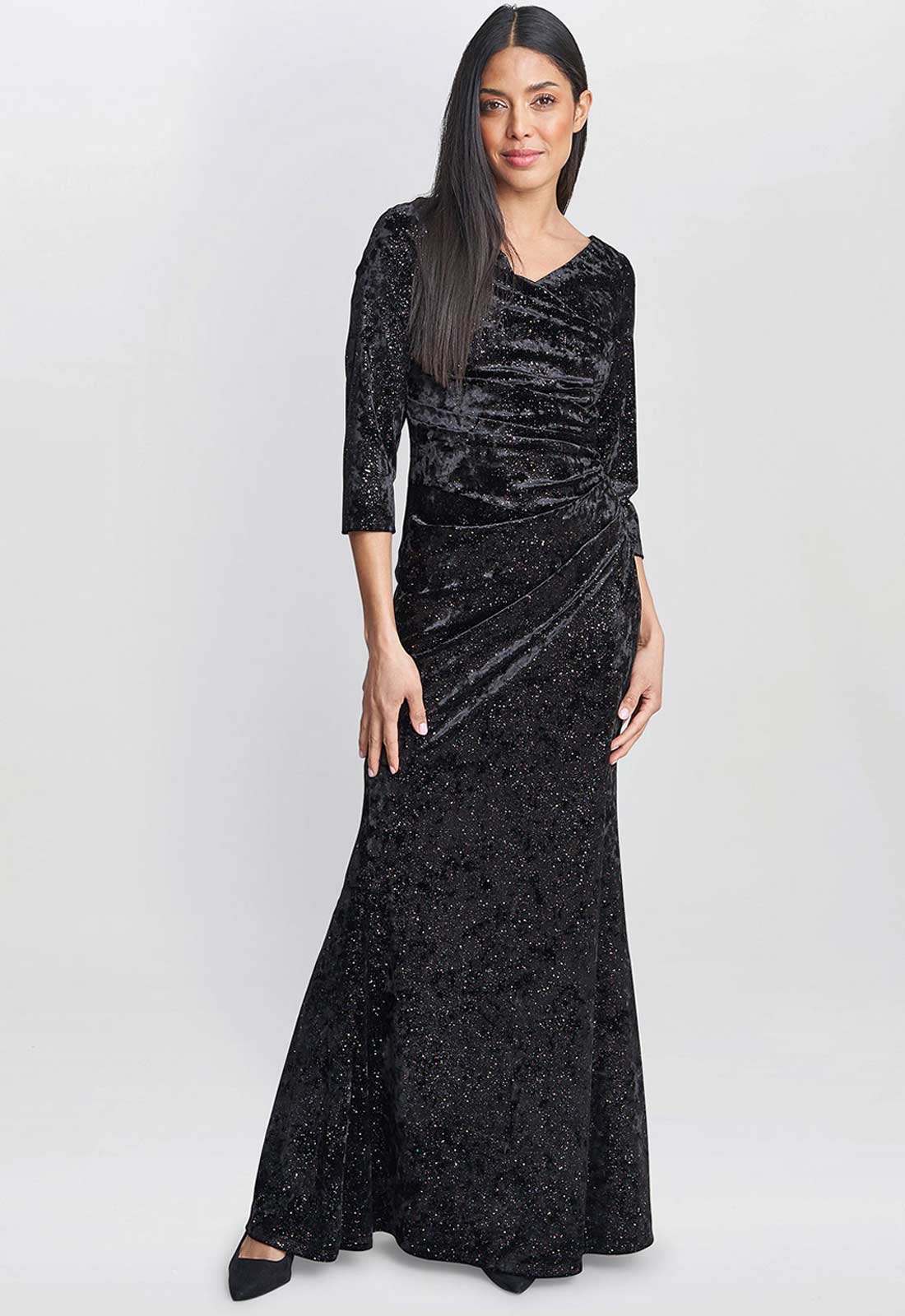 Gina Bacconi Black Whitney Velvet Sparkle Maxi Dress