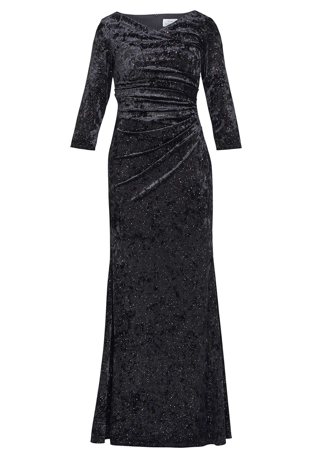 Gina Bacconi Black Whitney Velvet Sparkle Maxi Dress