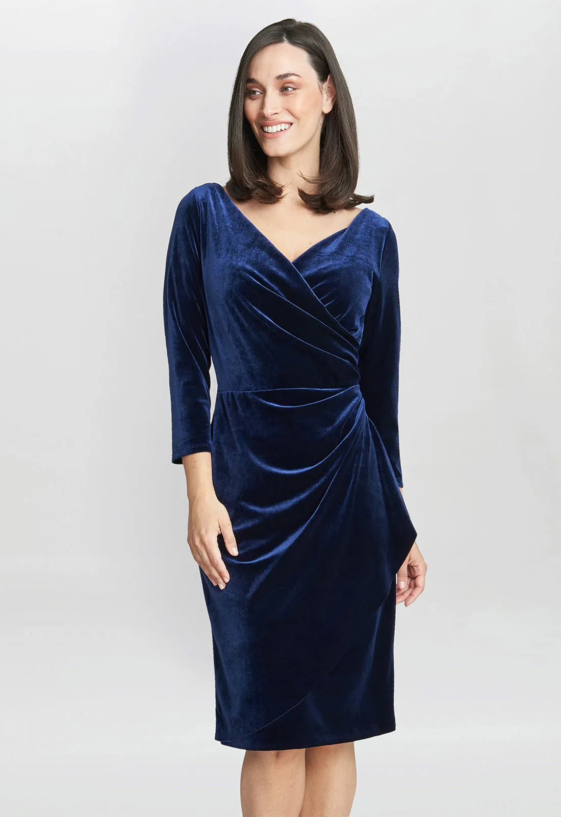 Gina Bacconi Navy Zoe Velvet Wrap Dress