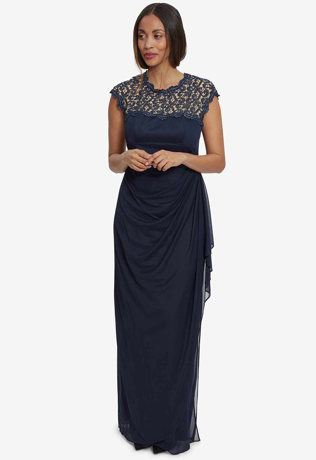 Gina Bacconi Navy Eleanor Maxi Mesh Dress