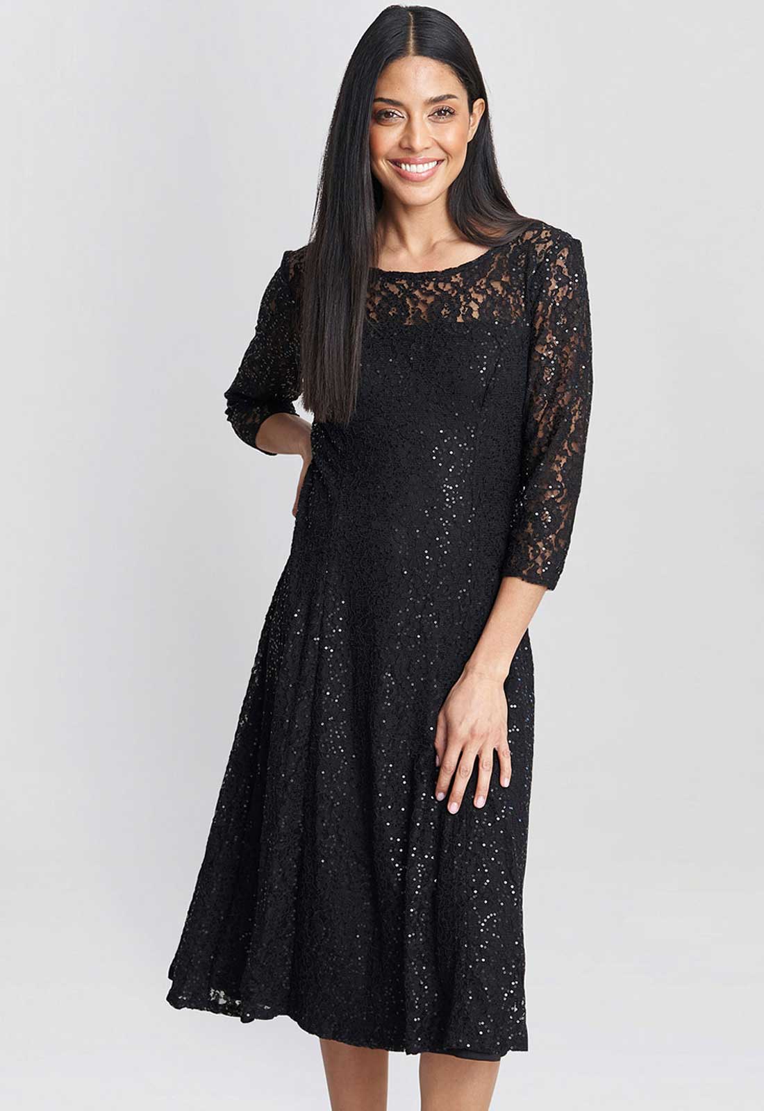 knee length dresses for ladies Gina Bacconi Burgundy Keeley Lace Bodice & Sleeve Maxi Dress main image 1