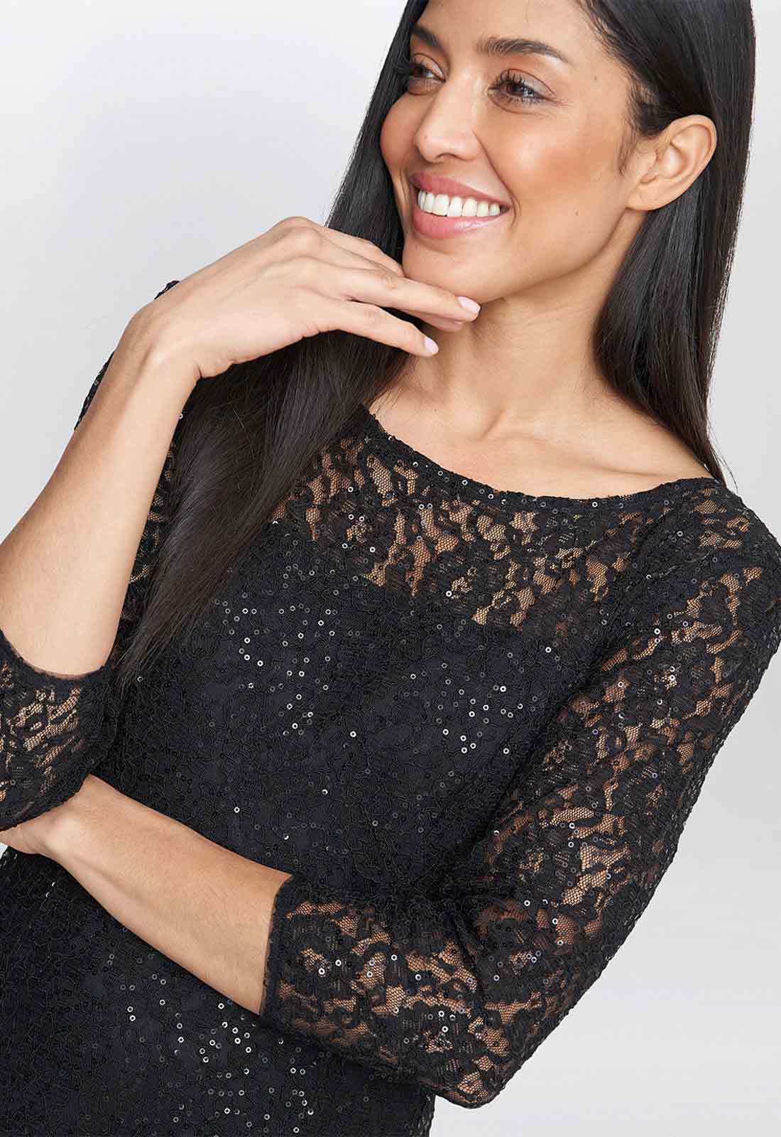Gina Bacconi Black Elianna Sequin Lace Dress