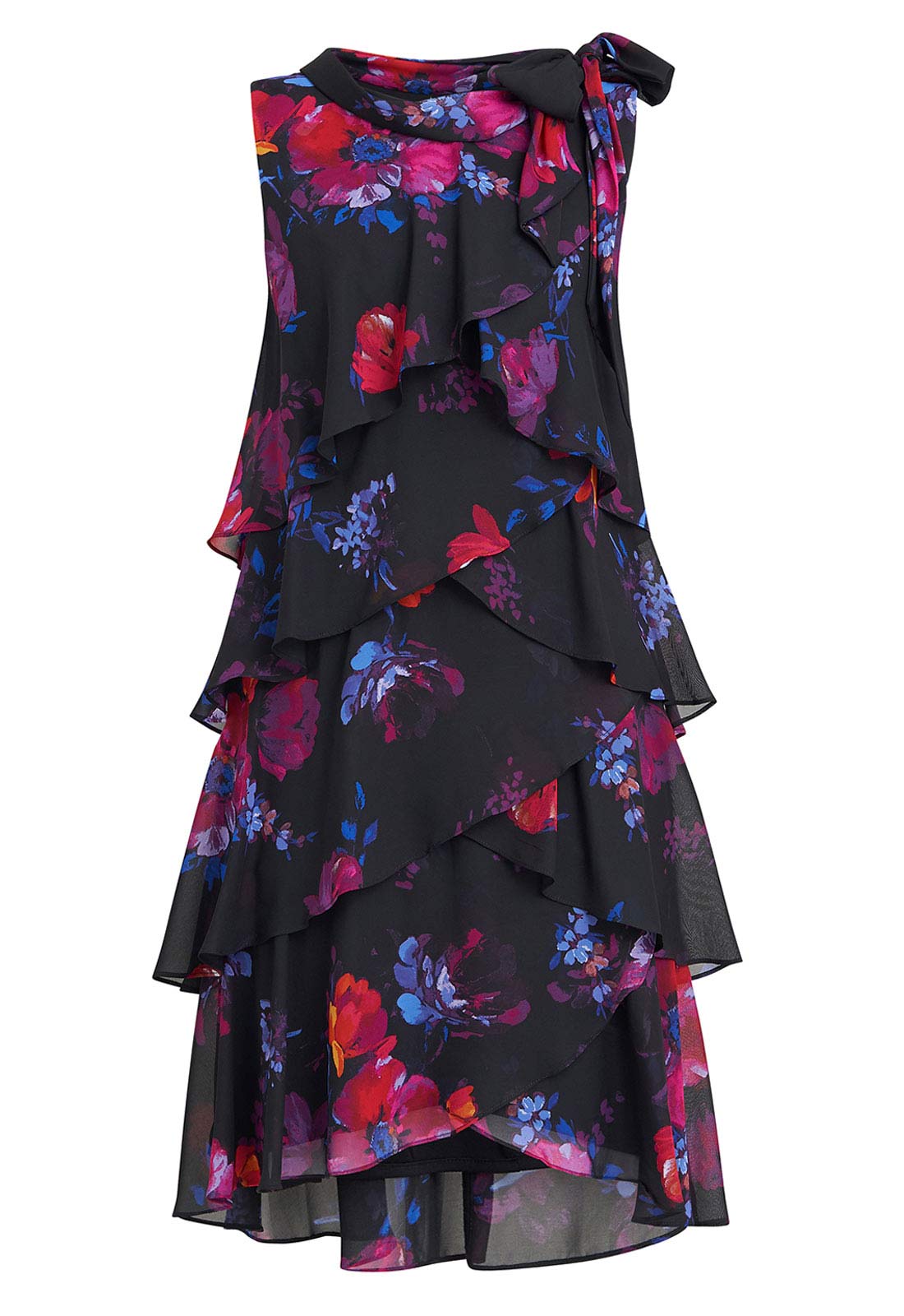 Gina Bacconi Blue Neesha Sleeveless Printed Tiered Dress