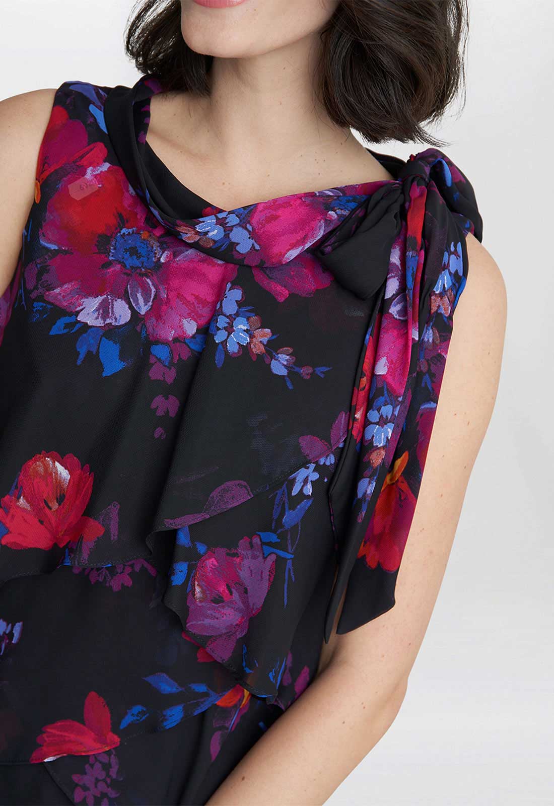 Gina Bacconi Blue Neesha Sleeveless Printed Tiered Dress