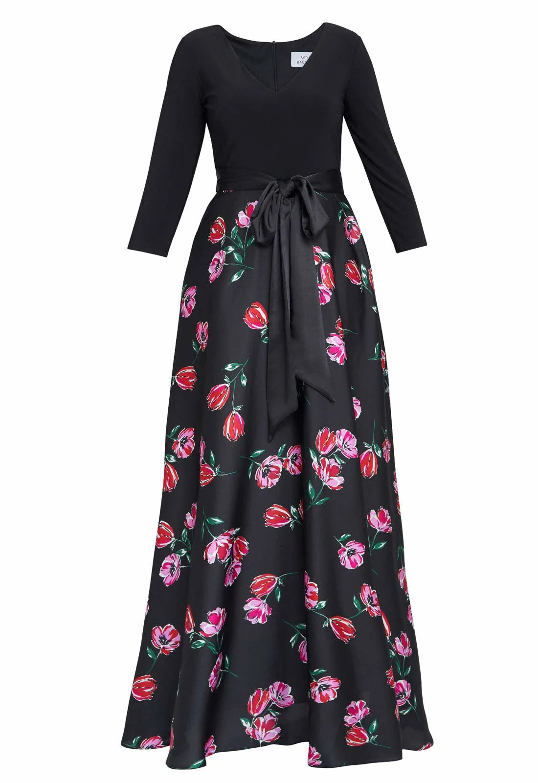 Gina Bacconi Athena Print Floral Satin And Jersey Dress