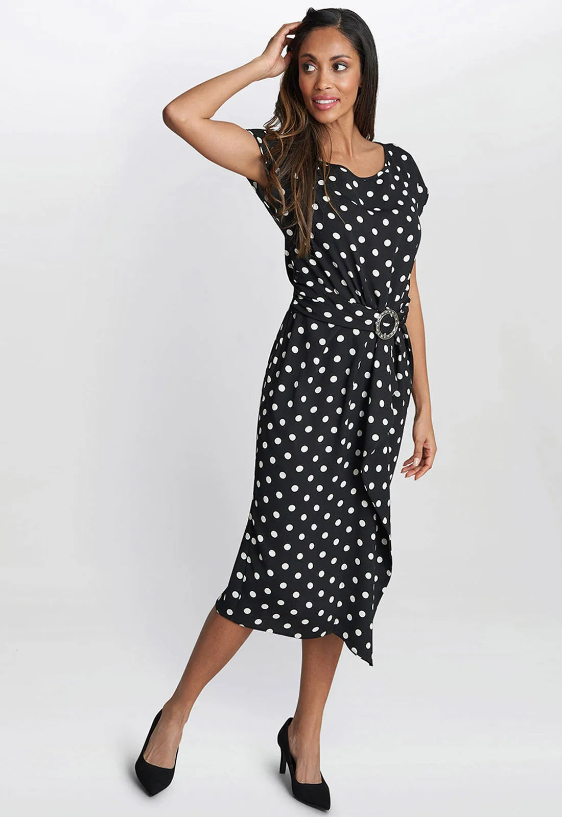 Gina Bacconi Jemima Spot Print Satin Dress With Buckle