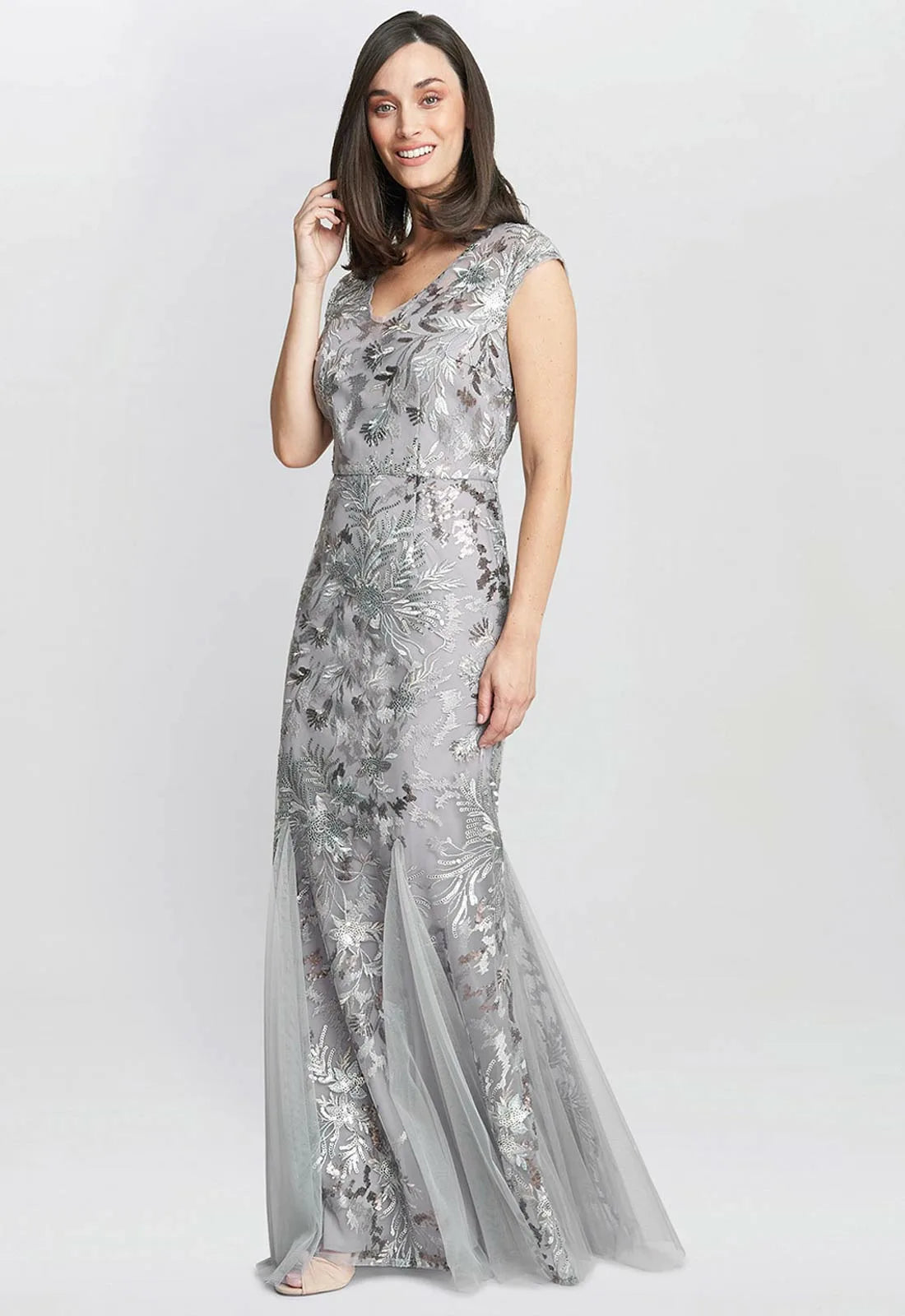 Gina Bacconi Silver Caitlin Maxi Dress