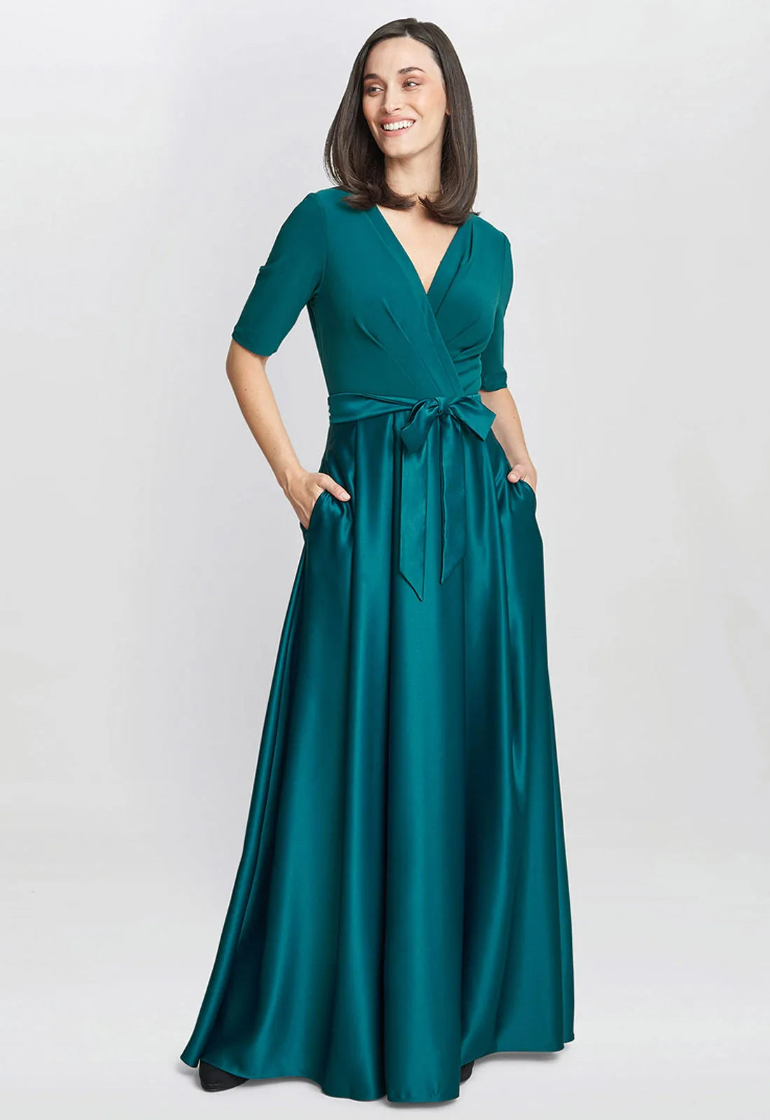 Gina Bacconi Green Luna Satin Maxi Dress