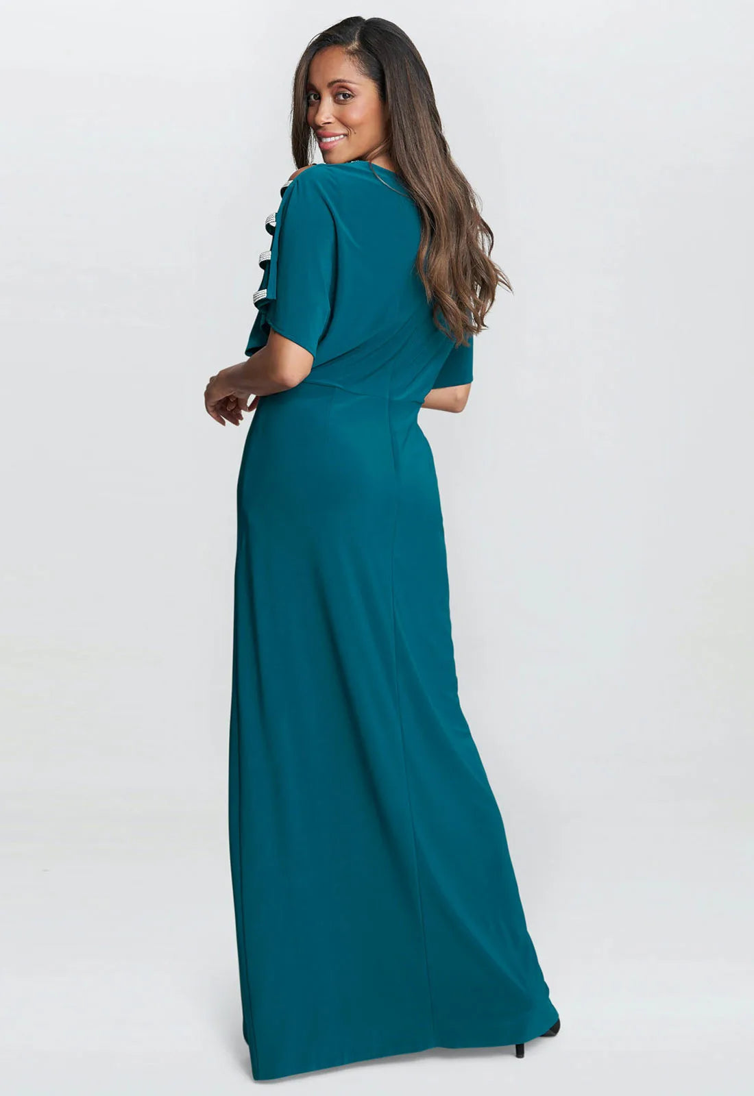 Gina Bacconi Green Pascale Long Knot Front Jersey Dress