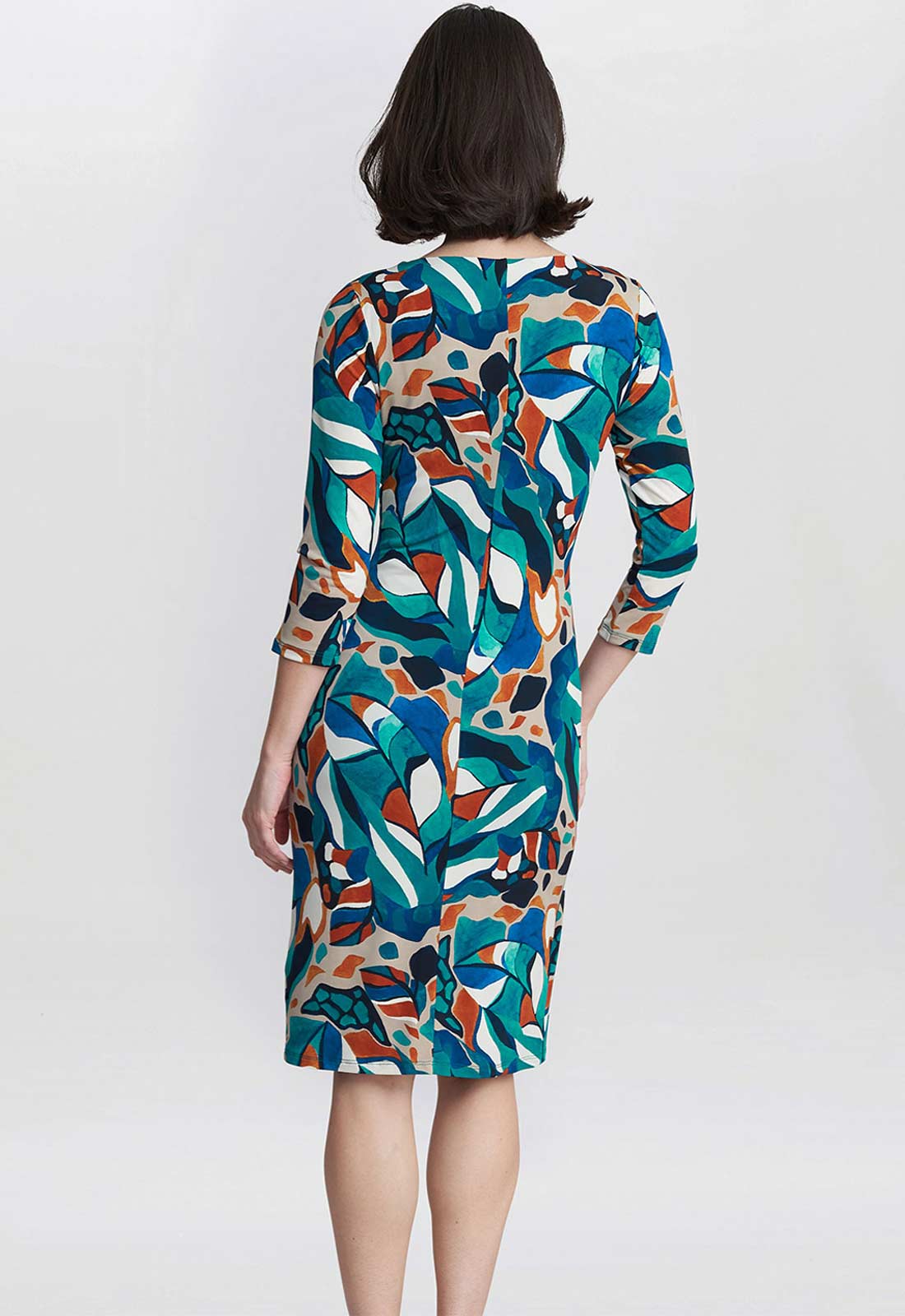 Gina Bacconi Turquoise Beatrix Printed Jersey Ruffle Dress