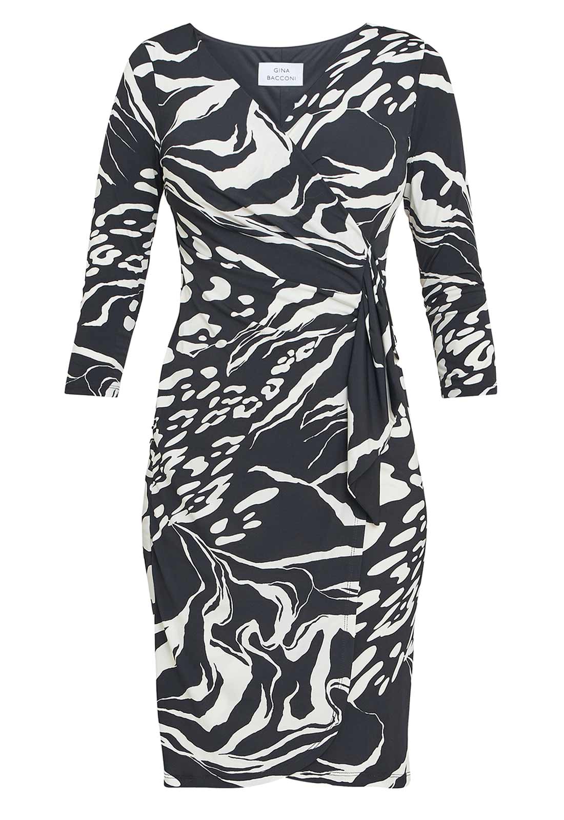 Gina Bacconi Bianca Printed Jersey Ruffle Dress