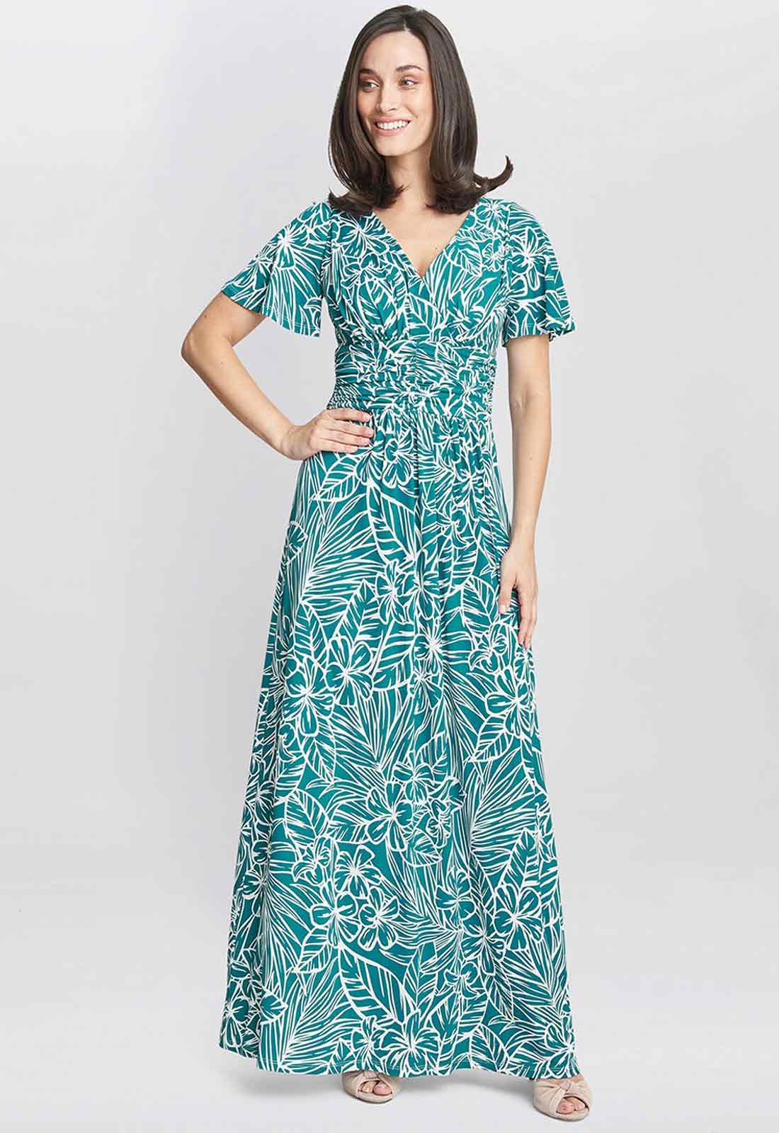 Gina bacconi Green Print Fatima Dress